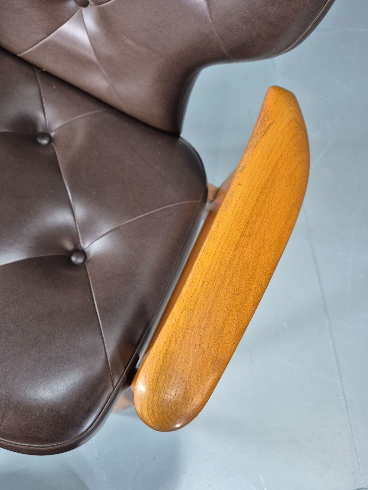 photo buy Mid Century Lounge Chair Vintage Swedish 1960s Beech Brown Vinyl Eb11139 Mnor