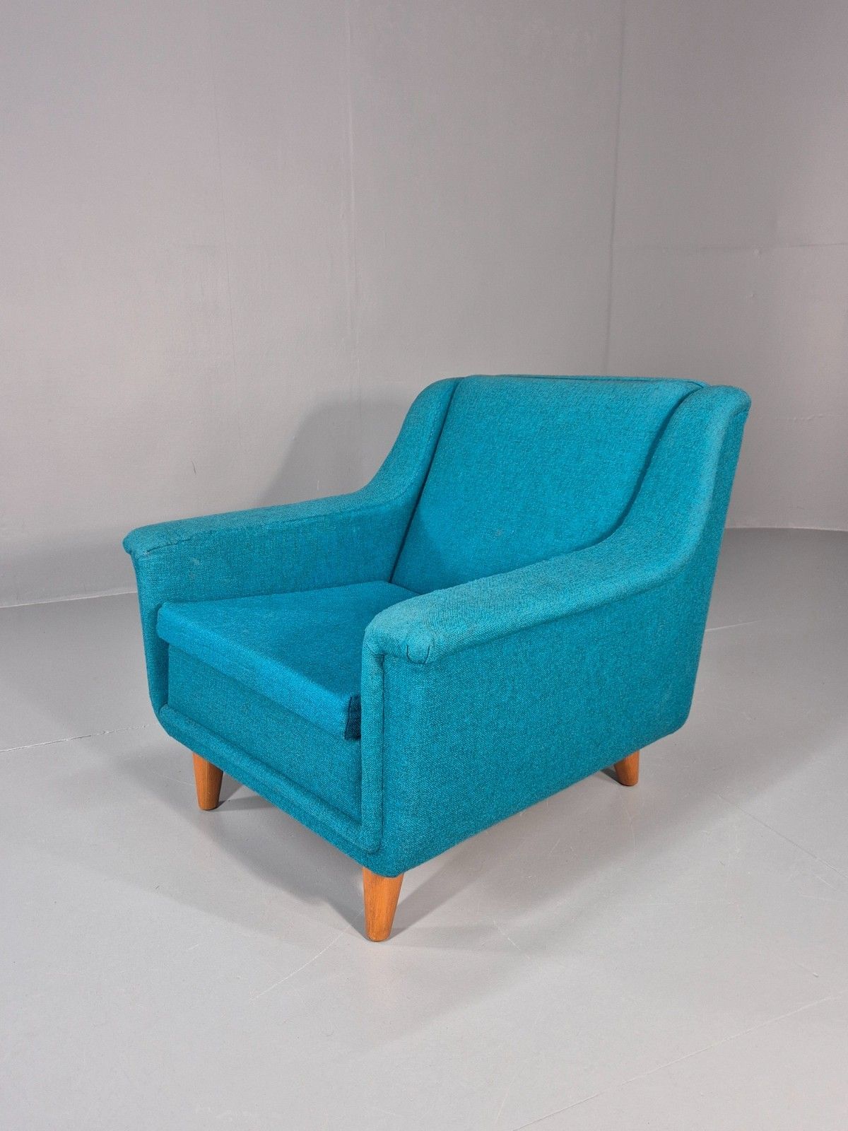 Vintage Swedish Lounge Chair 1960s Retro Dux Mid Century Blue Wool  Eb11104 Mnor