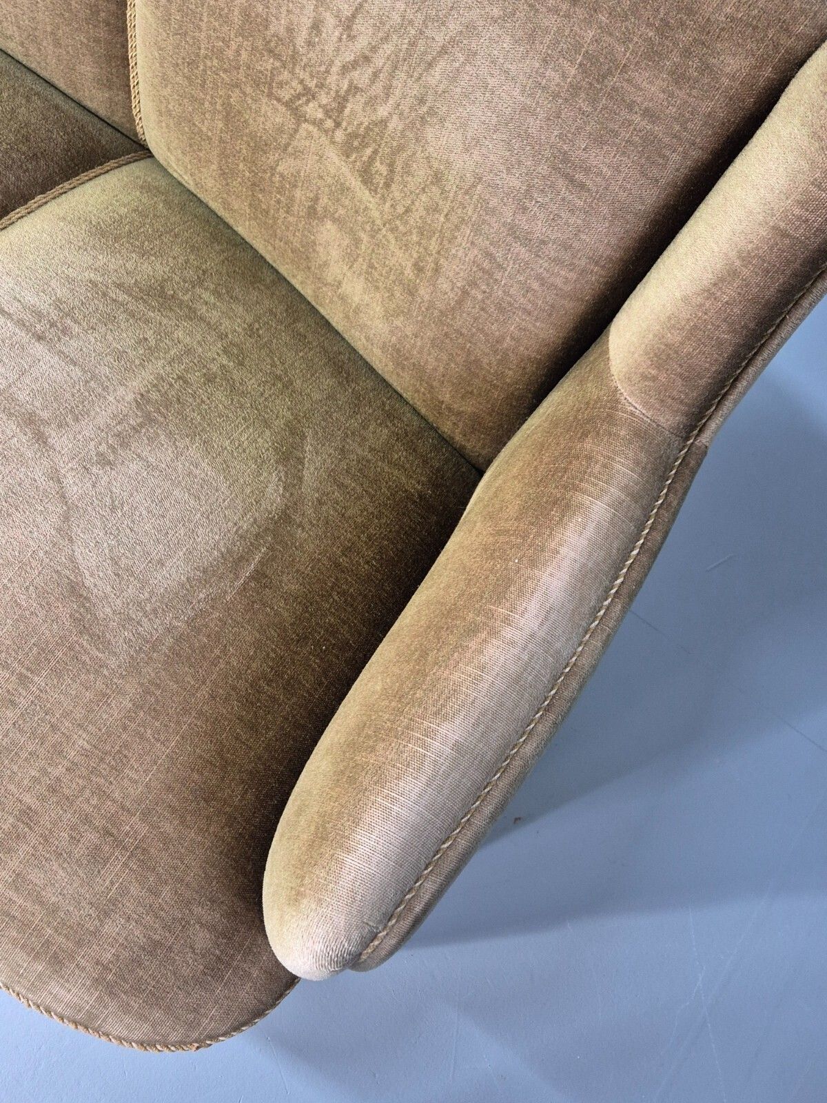 750.0 Vintage Danish  Banana Sofa Green Velour Tassels 1960s Retro Mcm  Eb10802 V3ss photo