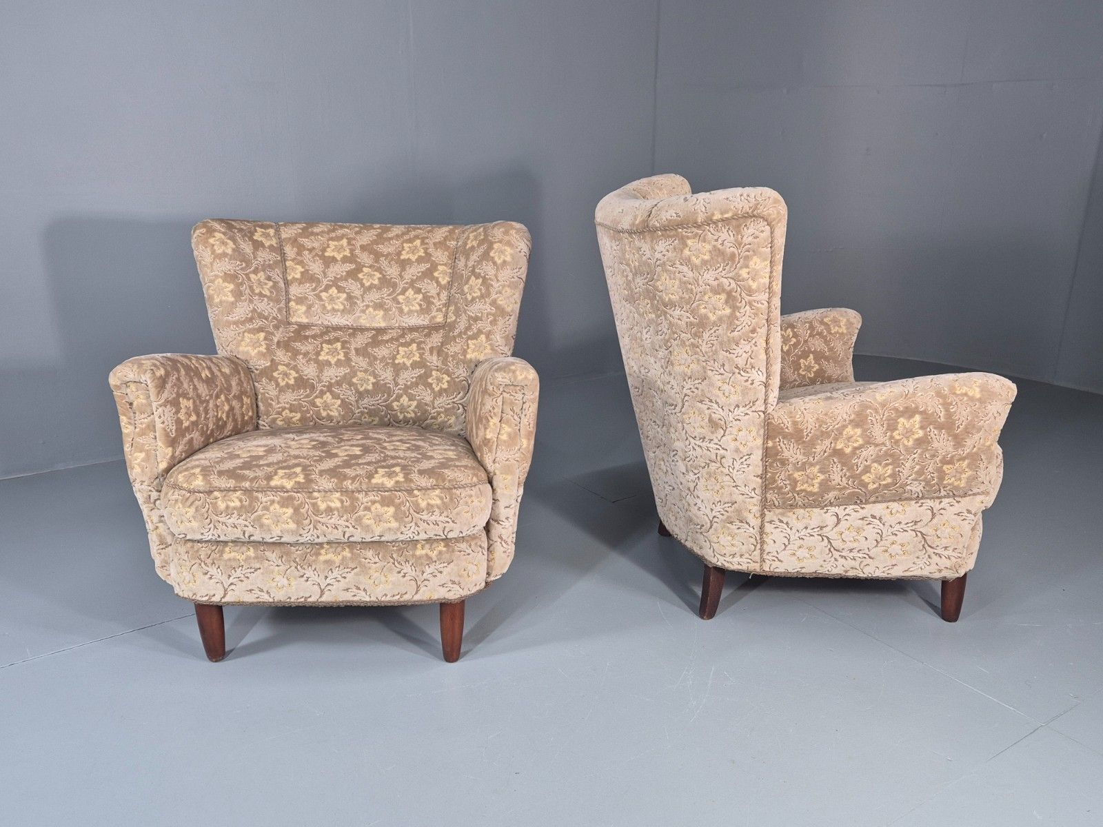 2 1950s Lounge Chairs Mid Century Danish Floral Moquette Retro  Eb11318 Mnor photo Furniture