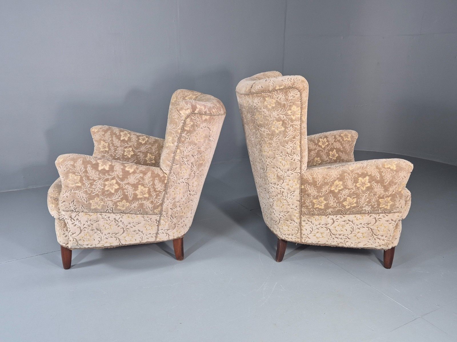 2 1950s Lounge Chairs Mid Century Danish Floral Moquette Retro  Eb11318 Mnor photo 700.0