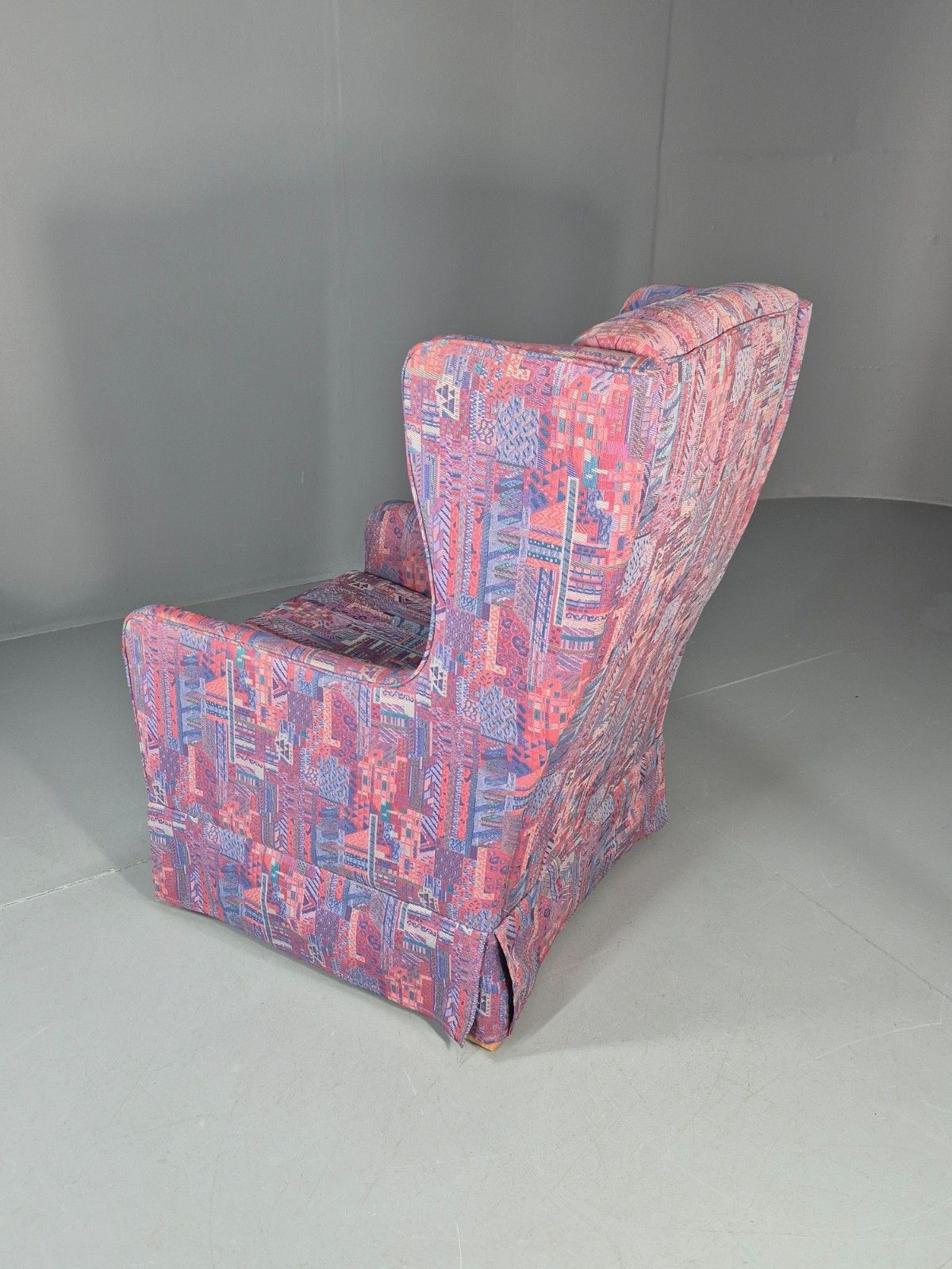Furniture Vintage Danish Wingback Chair 1980s Retro Geometric Cotton Weave Eb11291 Mnor photo