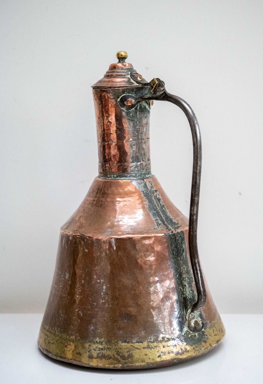 Large 18th Century English Hand Raised Copper Ale Jug With Lid – Initialled “Nh” photo 349.0