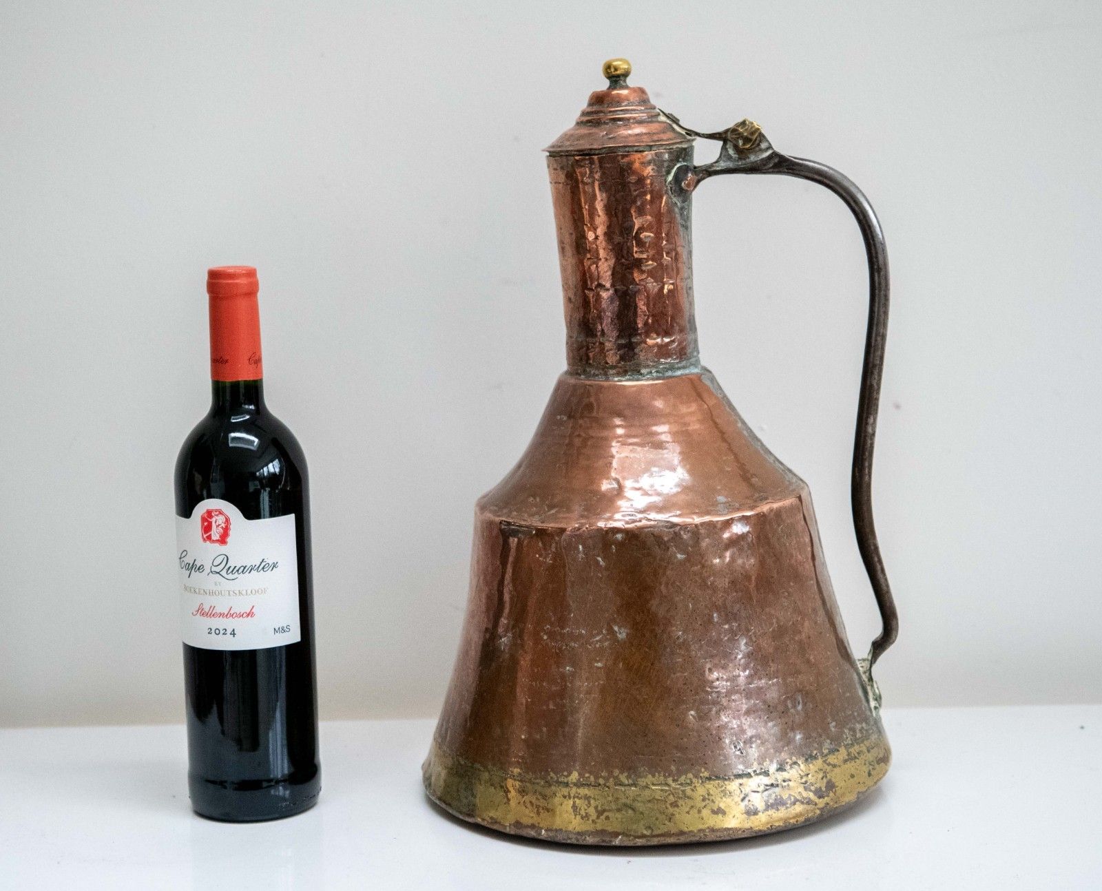 Large 18th Century English Hand Raised Copper Ale Jug With Lid – Initialled “Nh” photo vinterior
