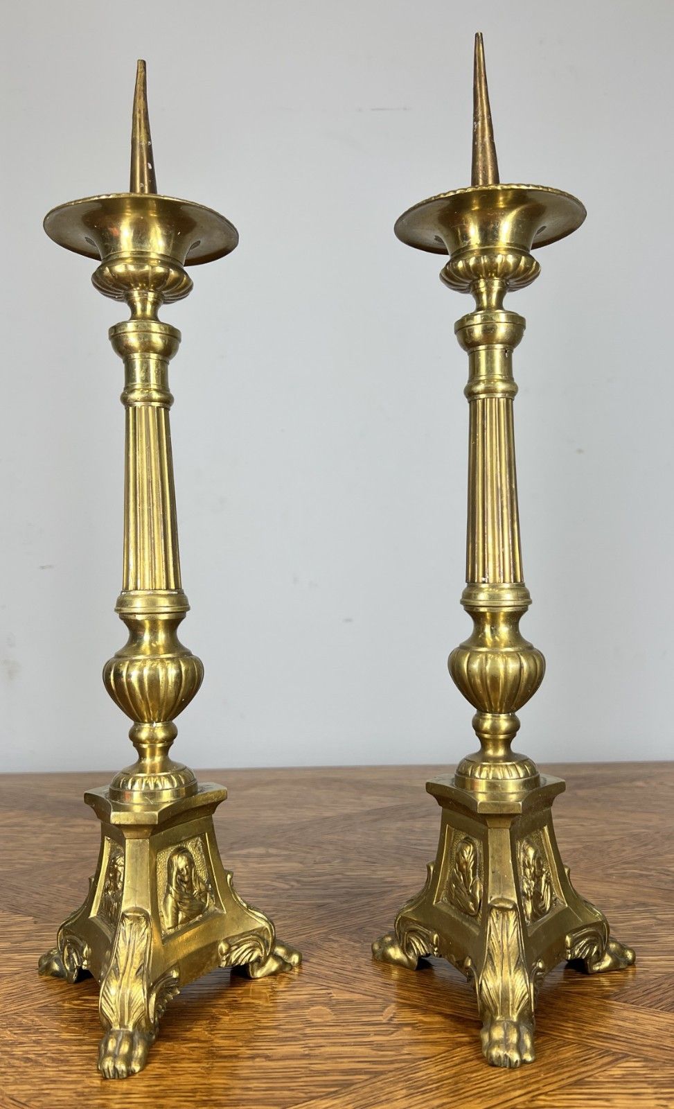 Candleholders Vintage French Brass Pair Tall Classical Candlesticks Lot 4673 photo furniture