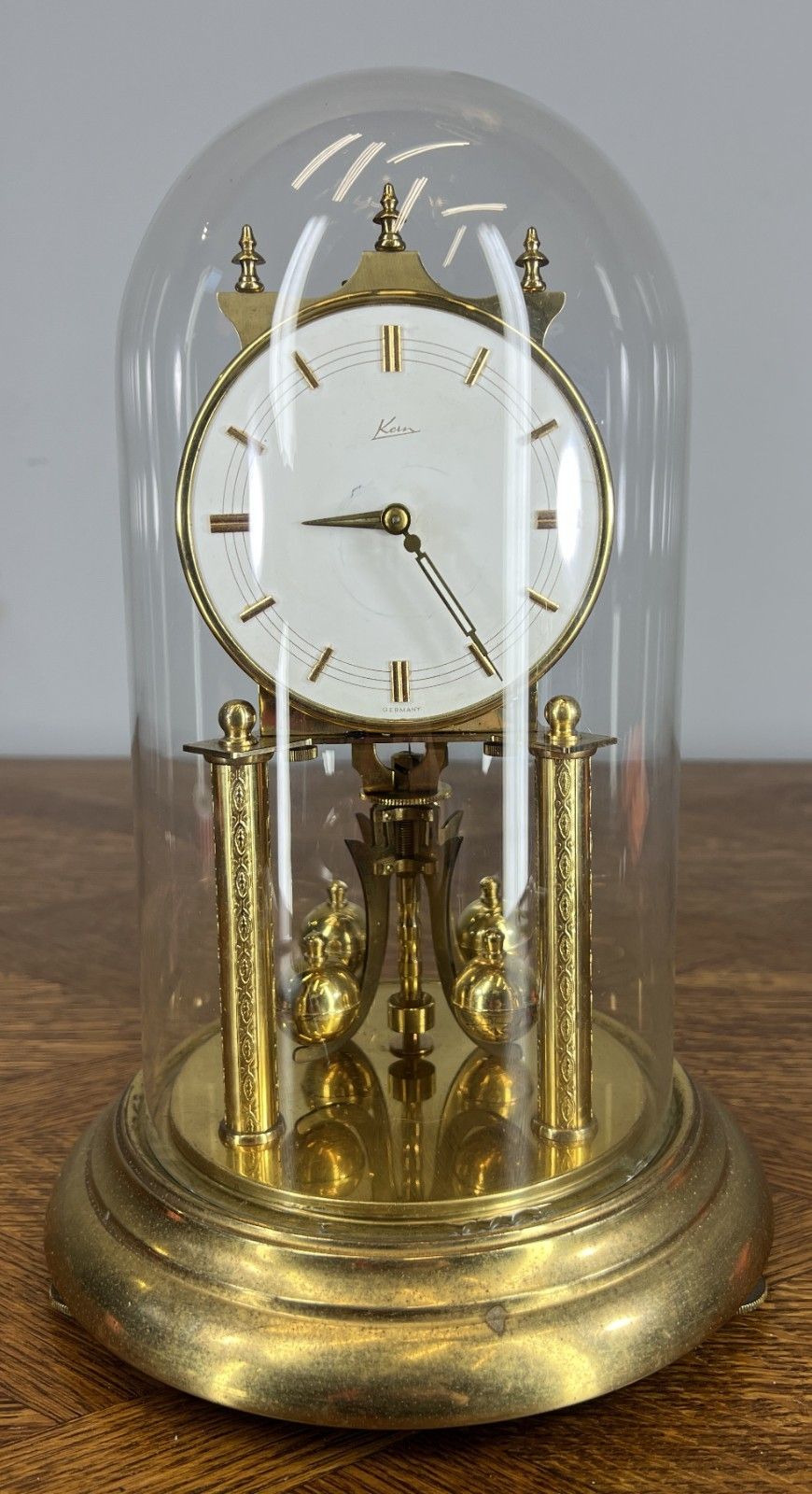 Clock Kern  Vintage Style Glass Dome Brass Anniversary Clock Lot 4676