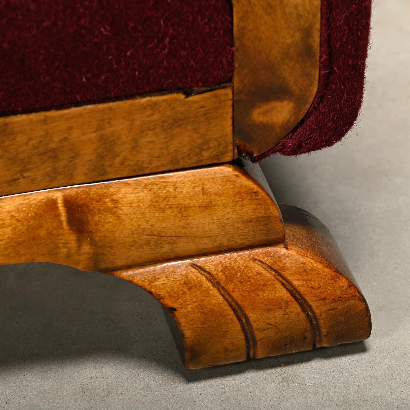 photo for sale Pair Danish Cabinetmaker Art Deco Armchairs In Burgundy Wool Fabric