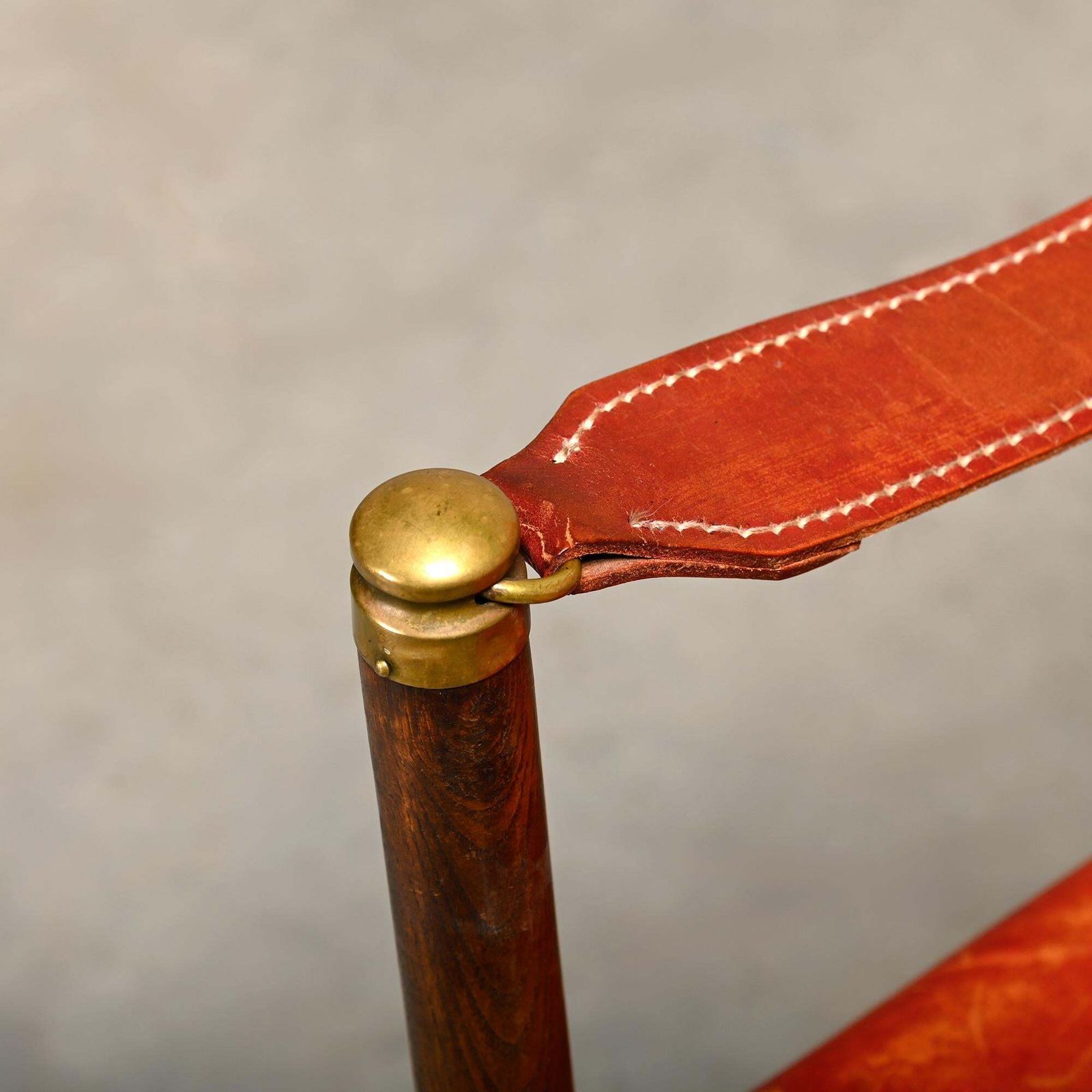 Furniture Pair Mogens Koch Mk 16 Folding Chair In Oak Wood With Red Leather For Valmazan photo