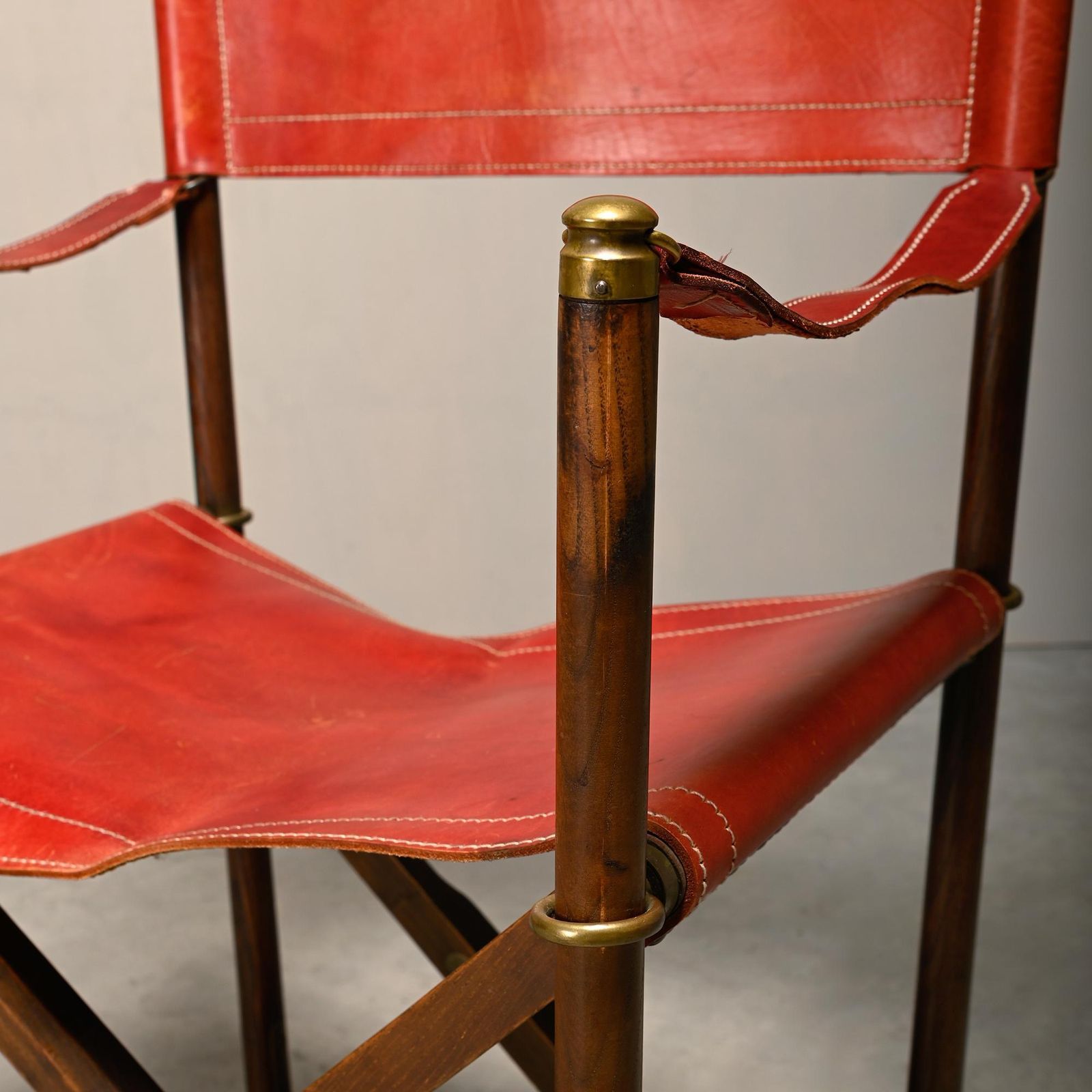 1173.0 Pair Mogens Koch Mk 16 Folding Chair In Oak Wood With Red Leather For Valmazan photo