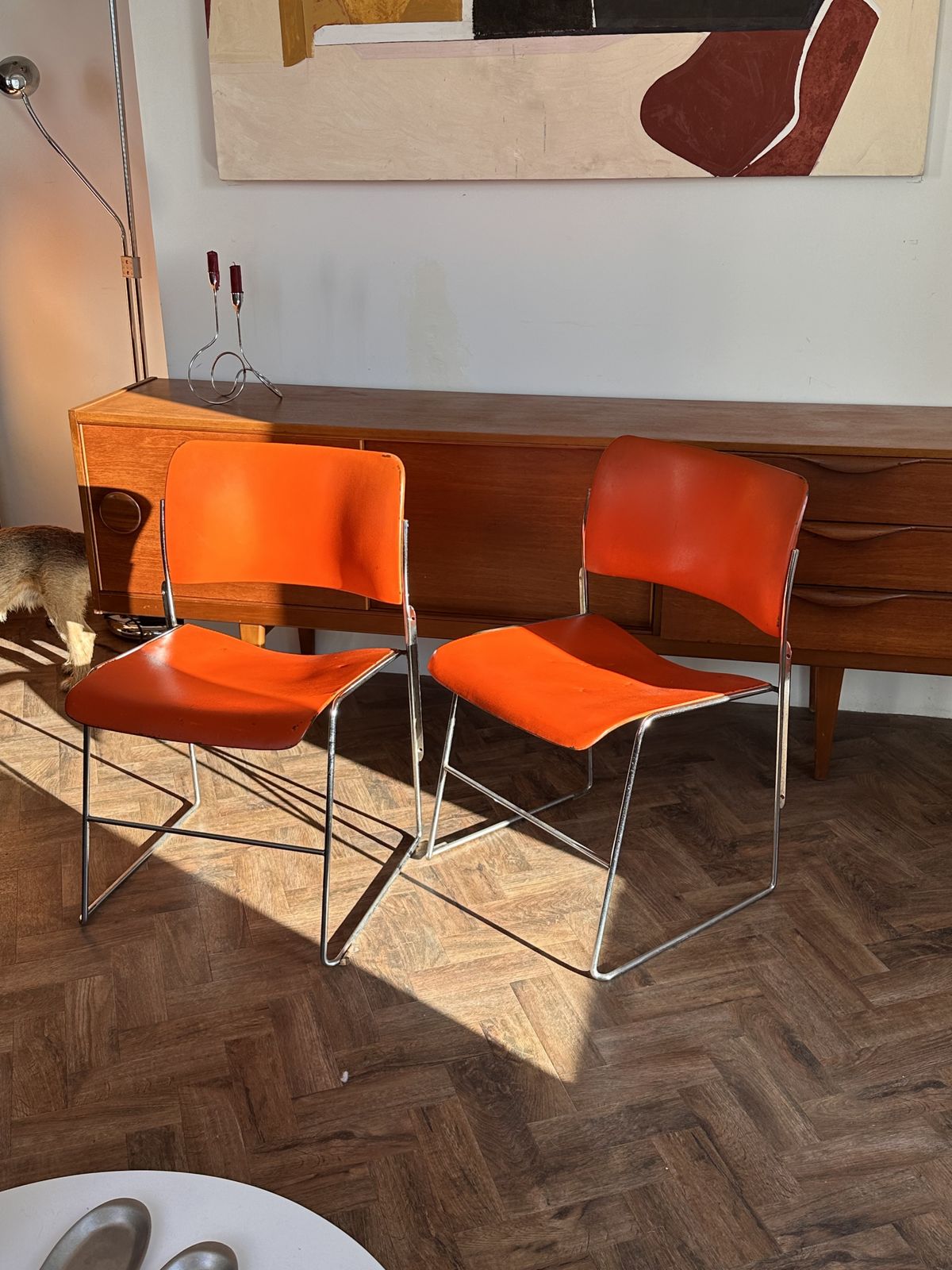 695.0 Set Of 5 Original Steel 4/40 Chairs By David Rowland Manufactured By Gf In 1960s (Original Rather Than Howe) photo