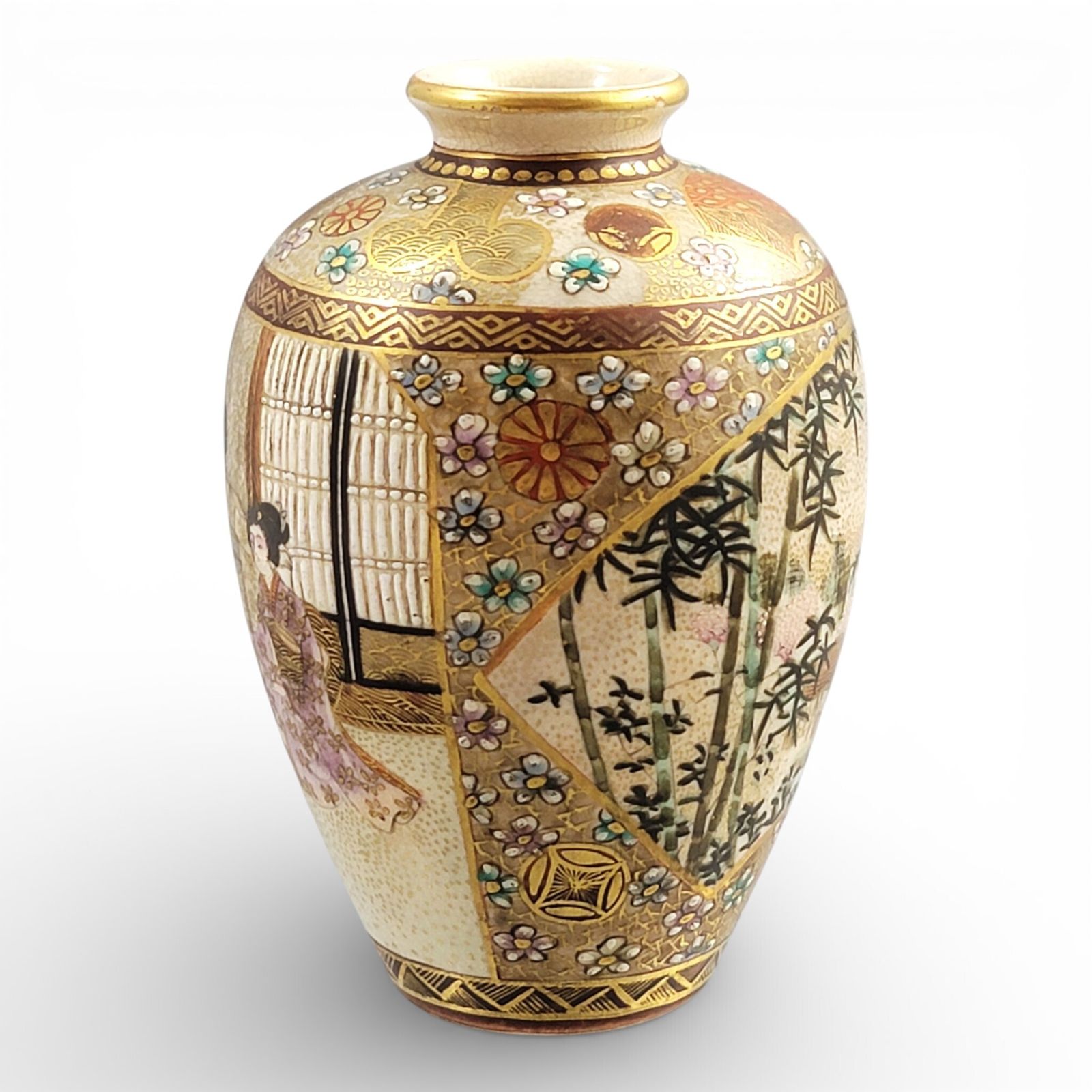 Antique Japanese Meiji Period Satsuma Vase By Shuzan With Stippled Gold (C. 1900) photo furniture
