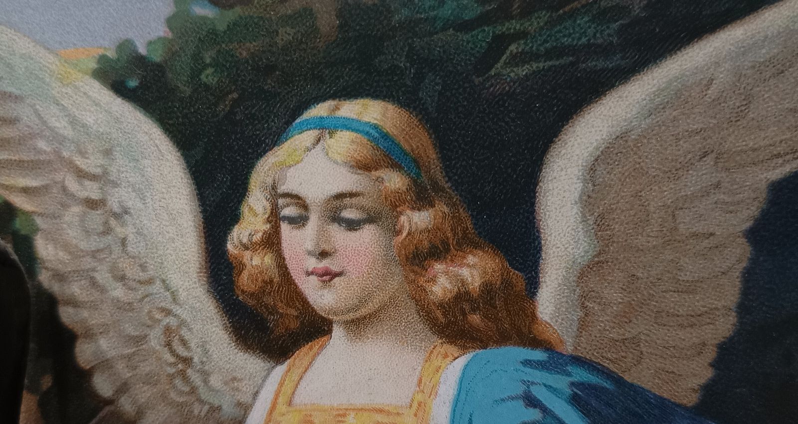 Antique Chromolithograph The Guardian Angel And Child Framed. photo furniture