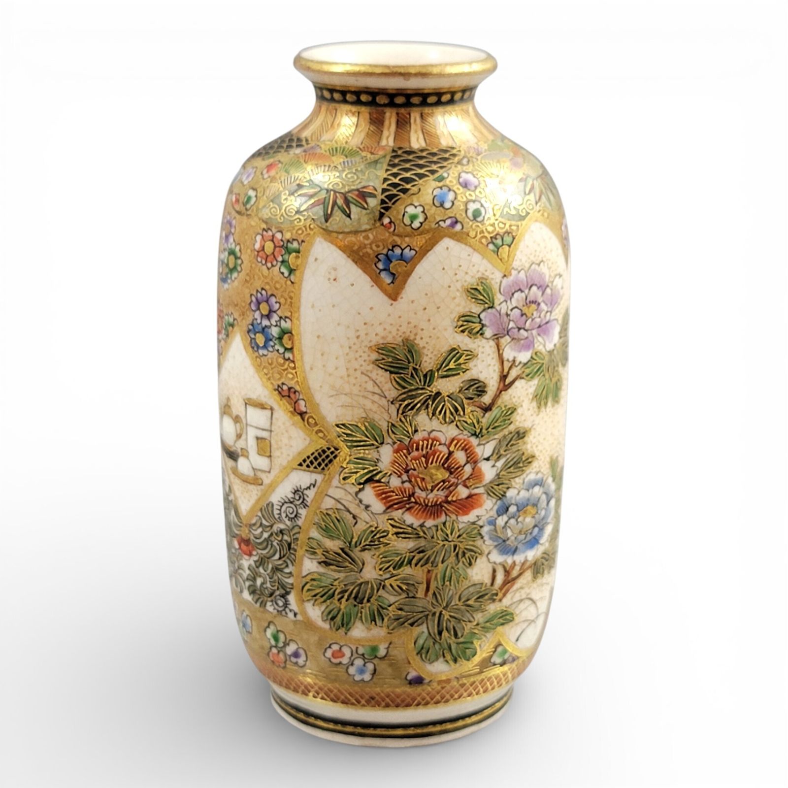 photo for sale Meiji Period Satsuma Vase With Family And Tea Utensils, Fine Gilding