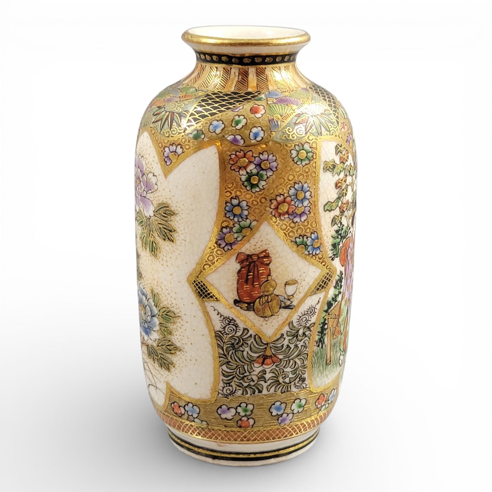 photo buy Meiji Period Satsuma Vase With Family And Tea Utensils, Fine Gilding
