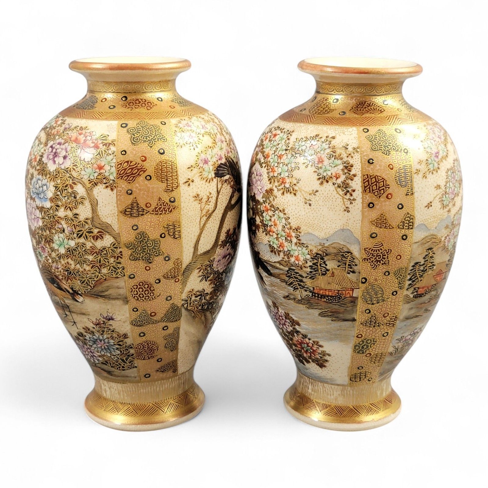 Antique Meiji Pair Hododa Satsuma Vases, Shimazu Mon Exhibition Quality C. 1900 photo 1800.0
