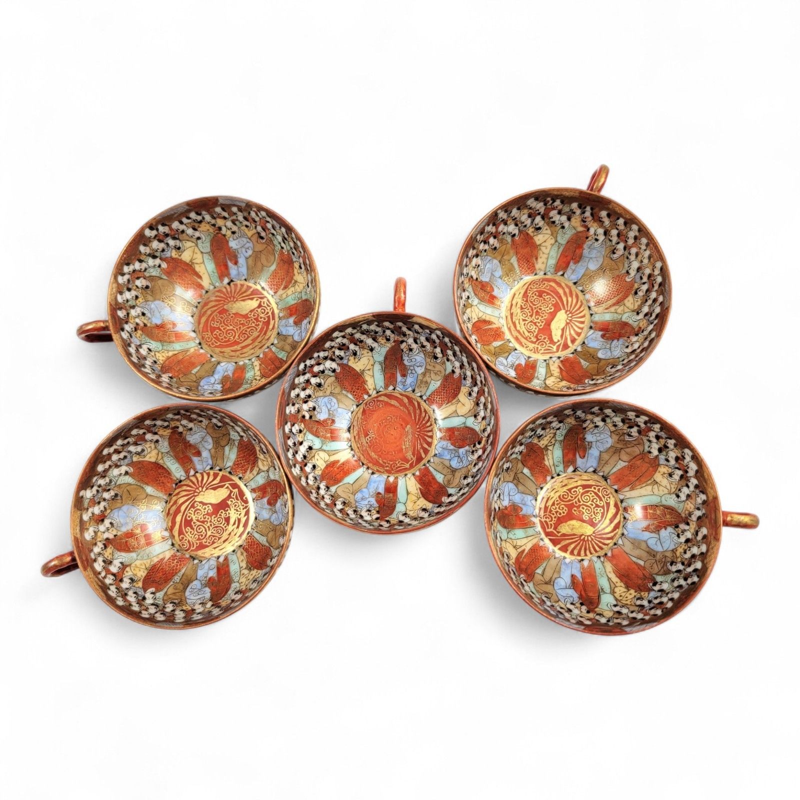 Chinese Export “Thousand Lohan” Tea Set Of 5 Cups & Saucers, Late 19th Century photo vinterior