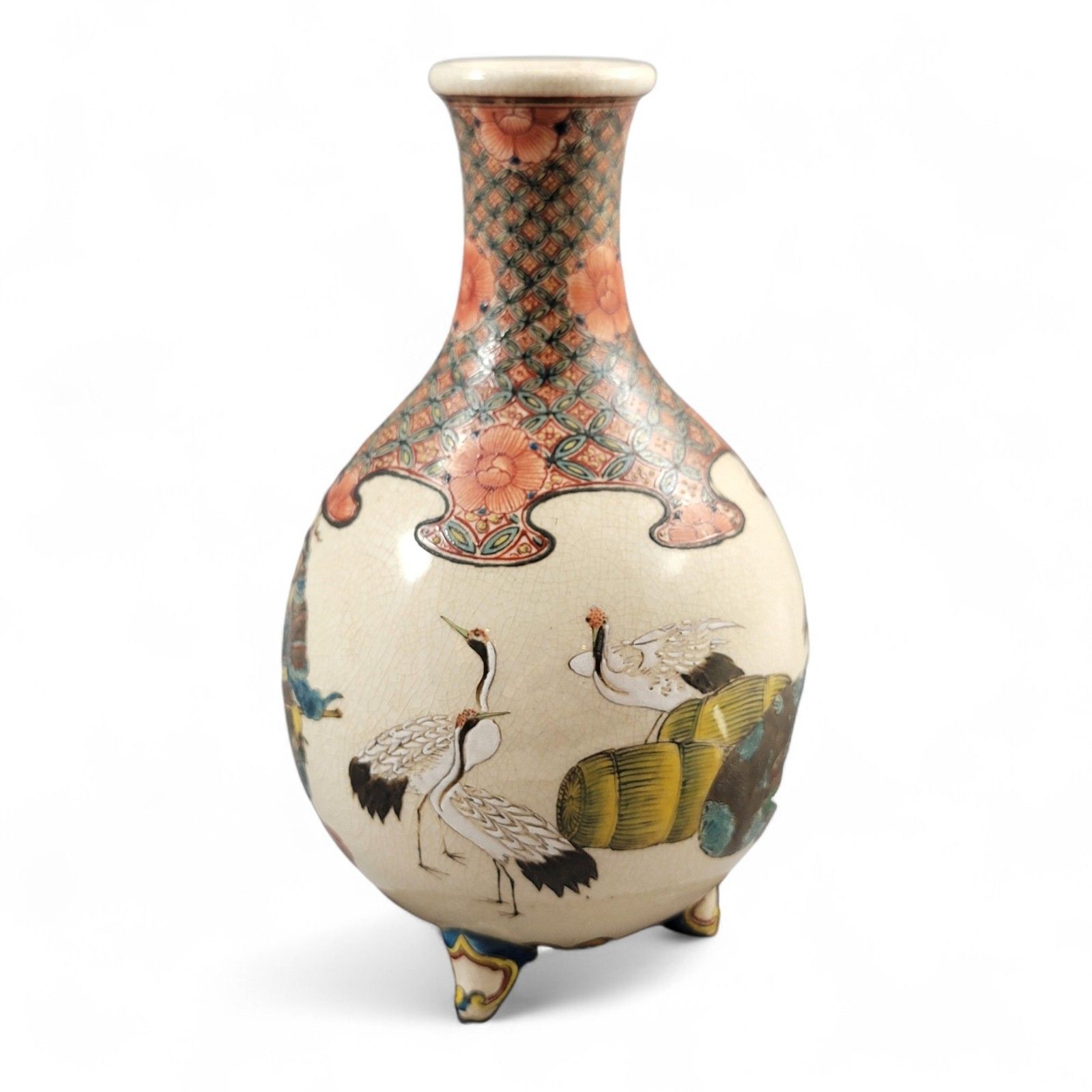Antique Kyoto Satsuma Tripod Vase — Chōshūzan, Jissei After Yoshisada (Meiji) photo Home Decor