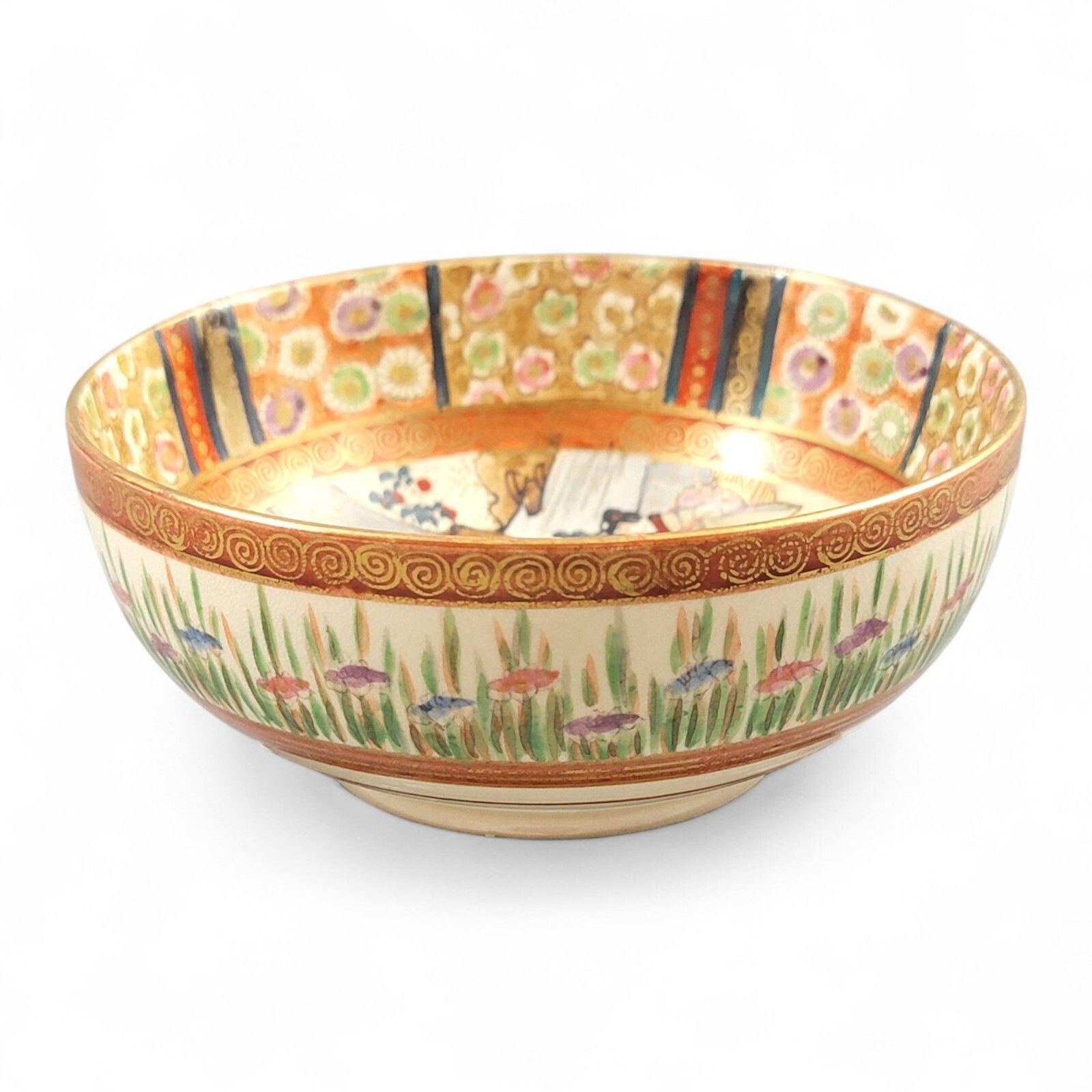 Antique Kyoto Satsuma Bowl “Bijin With Children Under Camellia Tree”, C.1890 photo Home Decor
