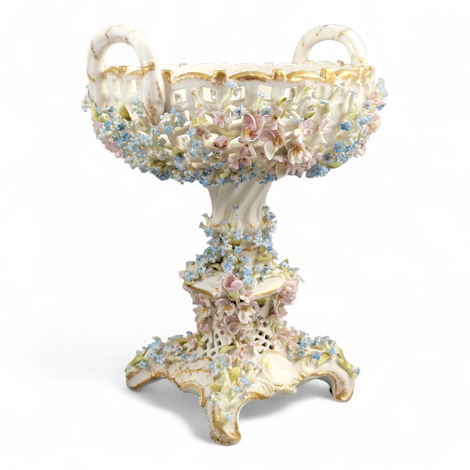 C.G. Schierholz Plaue Porcelain Flower Centerpiece C.1885, Reticulated Bowl photo for sale
