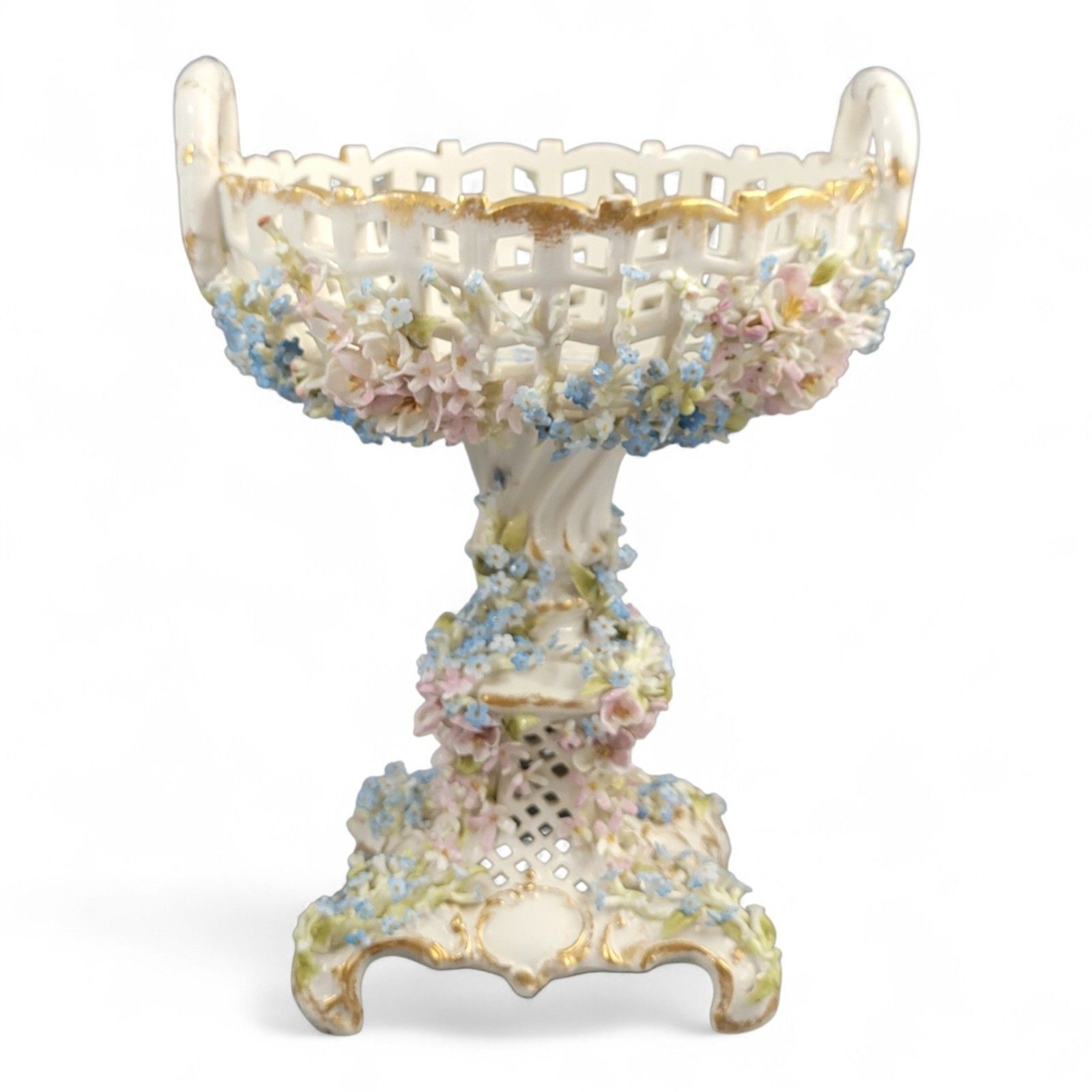 C.G. Schierholz Plaue Porcelain Flower Centerpiece C.1885, Reticulated Bowl photo Home Decor