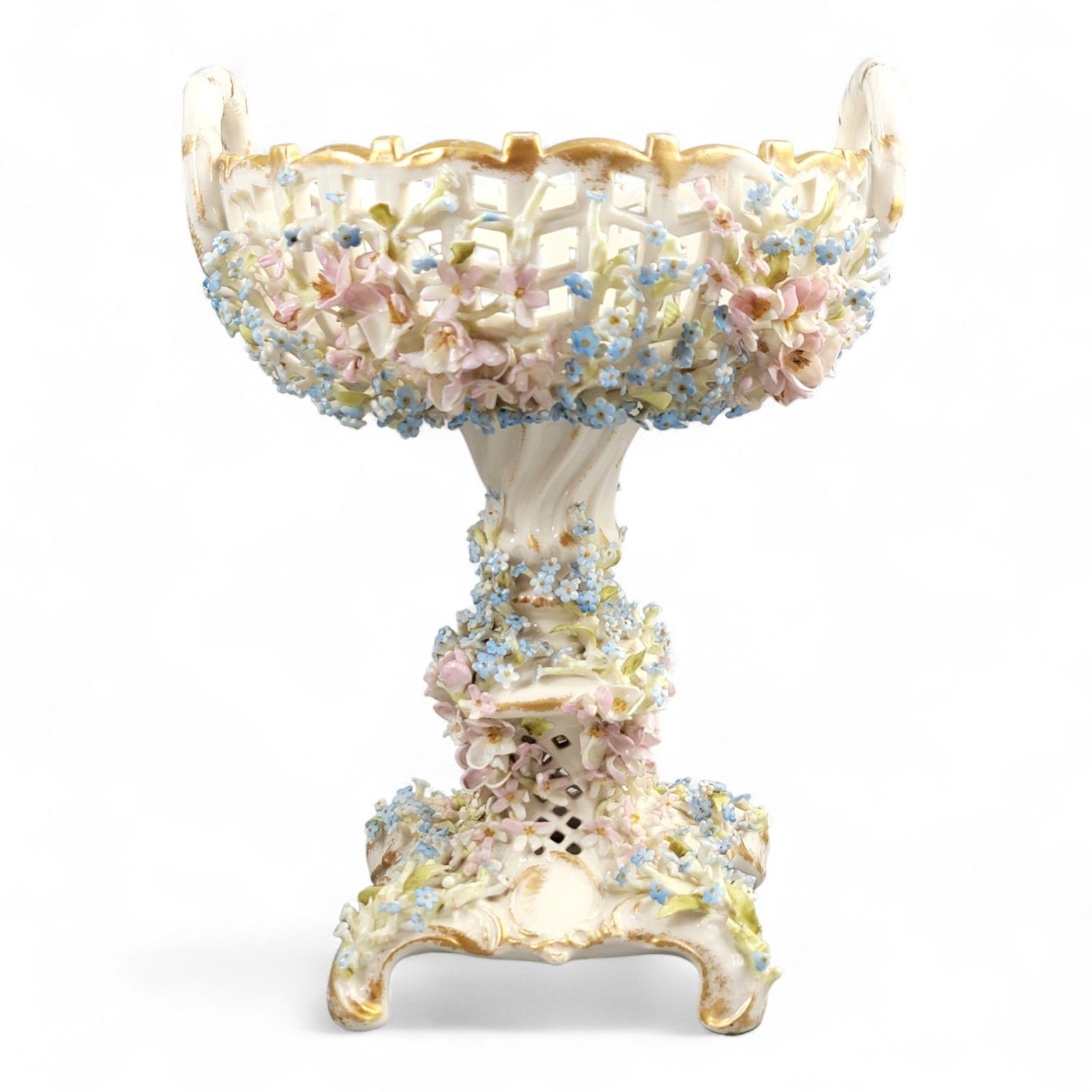 C.G. Schierholz Plaue Porcelain Flower Centerpiece C.1885, Reticulated Bowl photo vinterior