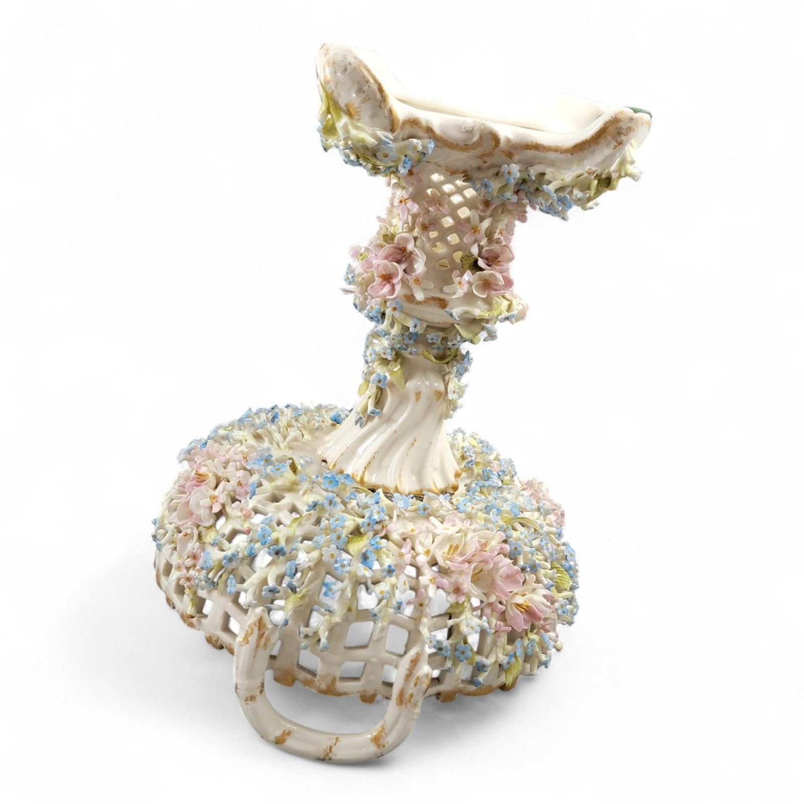 Home Decor C.G. Schierholz Plaue Porcelain Flower Centerpiece C.1885, Reticulated Bowl photo