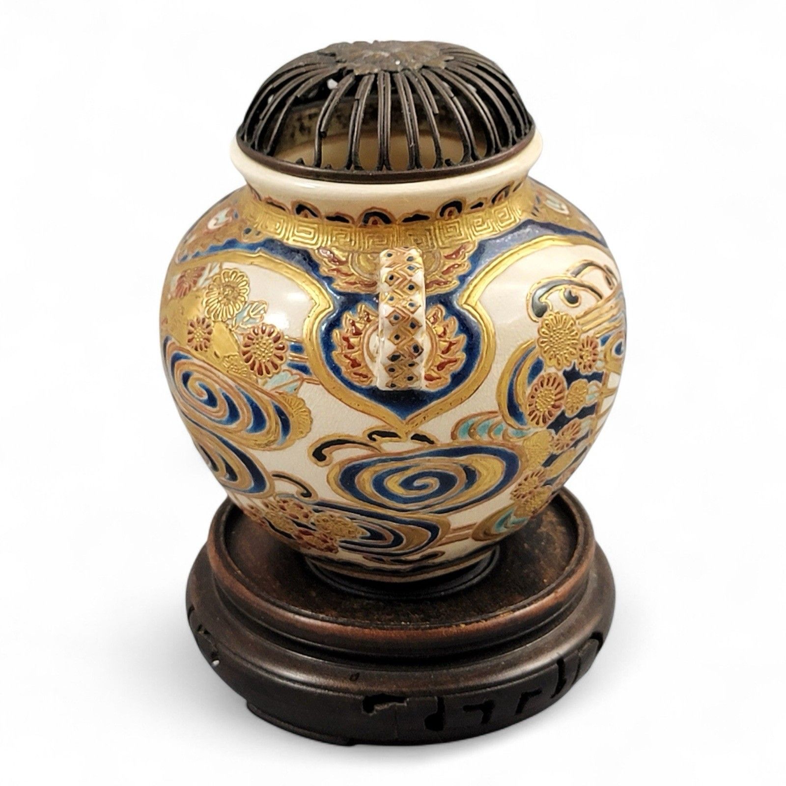 Antique Meiji Satsuma Koro Incense Burner Signed Kizan With Shimazu Crest C.1885 photo furniture