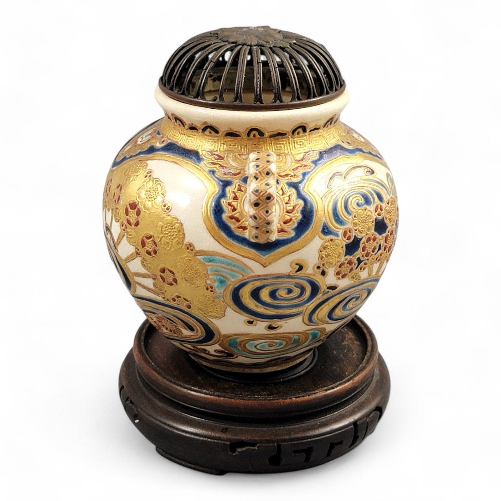 Antique Meiji Satsuma Koro Incense Burner Signed Kizan With Shimazu Crest C.1885 photo Home Decor