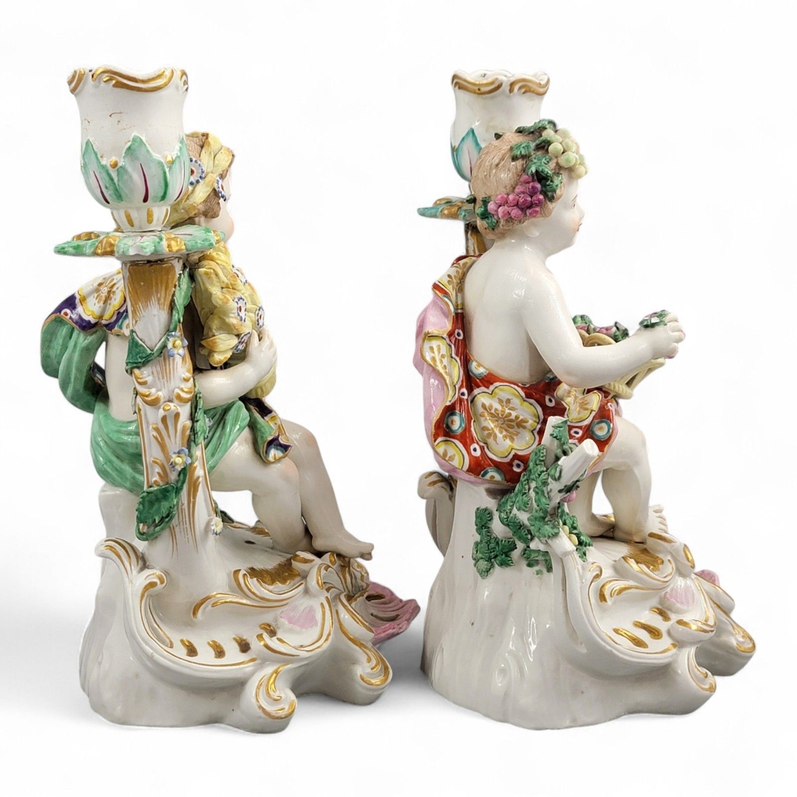 Antique Georgian Chelsea Porcelain Summer And Autumn Candlesticks C.1775–1783 photo Home Decor