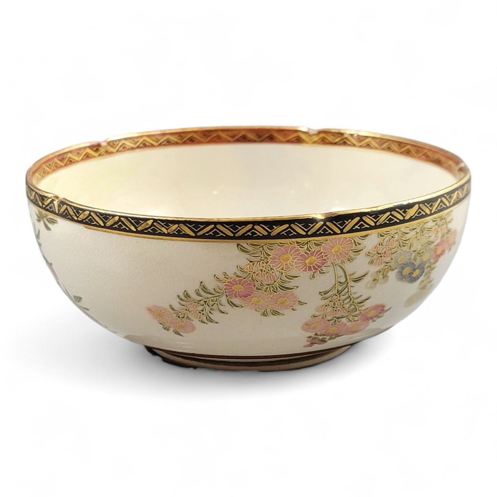 Antique Meiji Japanese Satsuma Porcelain Floral Bowl By Nikko, Shimazu Crest photo vinterior