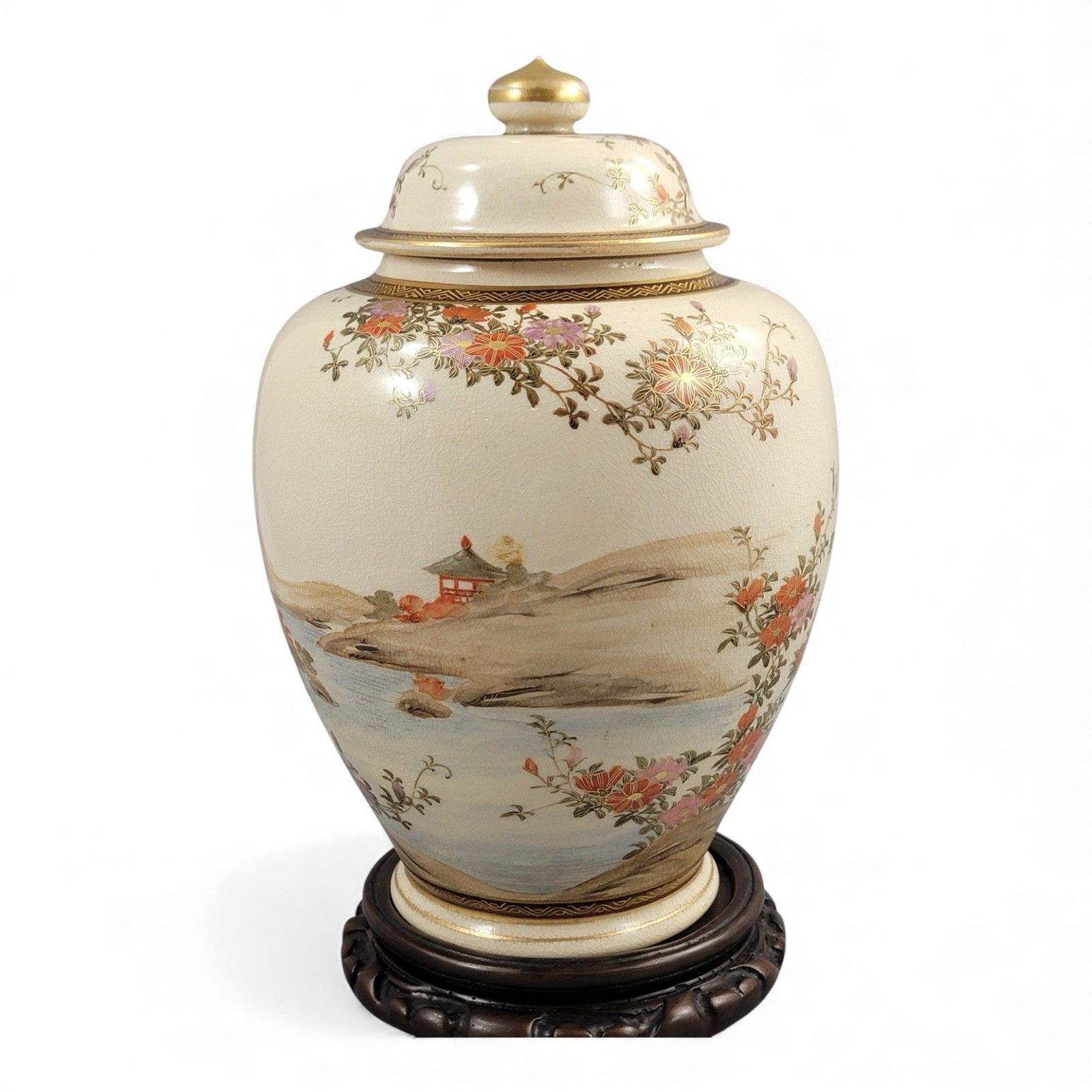 Antique Japanese Kyoto Satsuma Landscape Jar Signed Yamashu C.1890 Meiji photo furniture