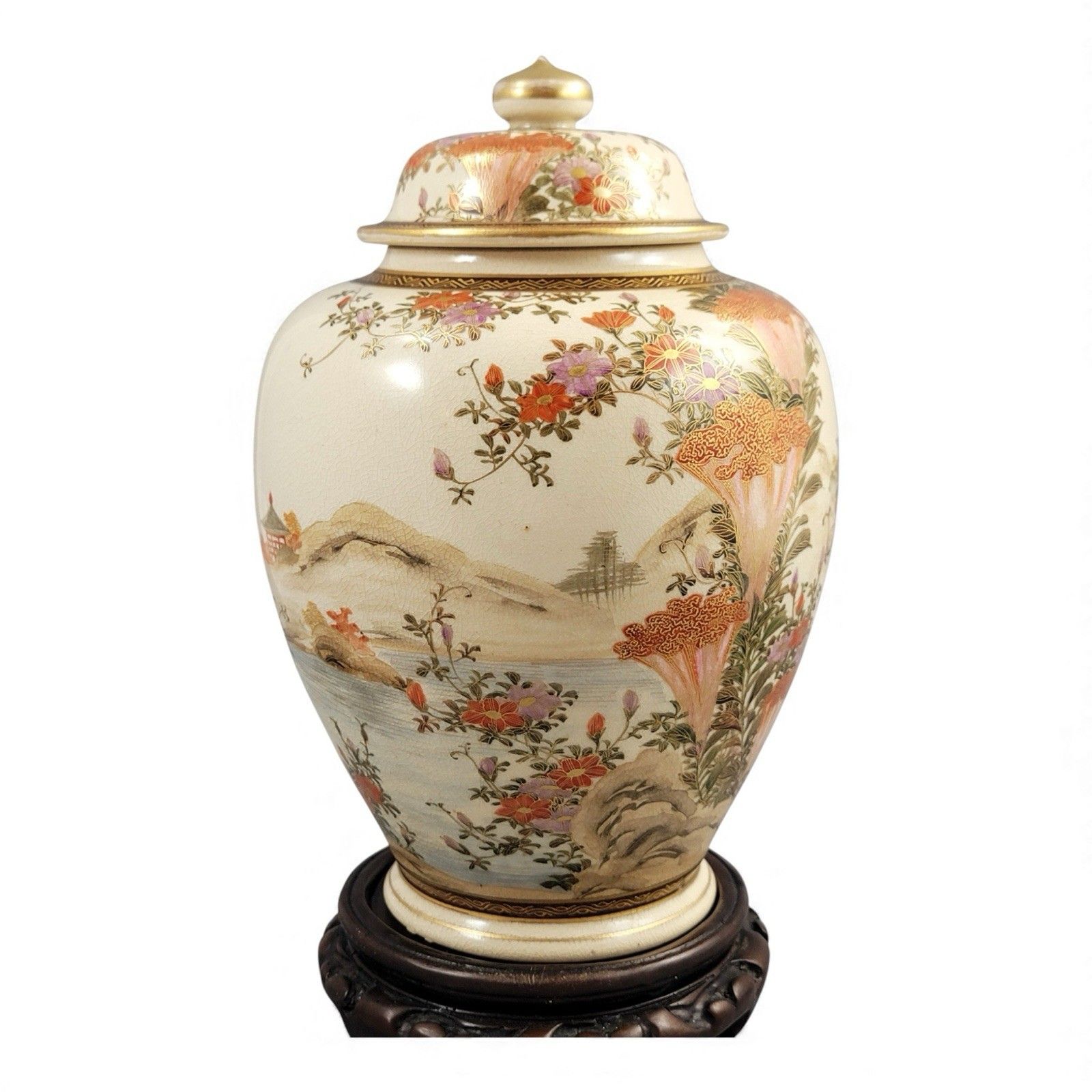 Antique Japanese Kyoto Satsuma Landscape Jar Signed Yamashu C.1890 Meiji photo Home Decor