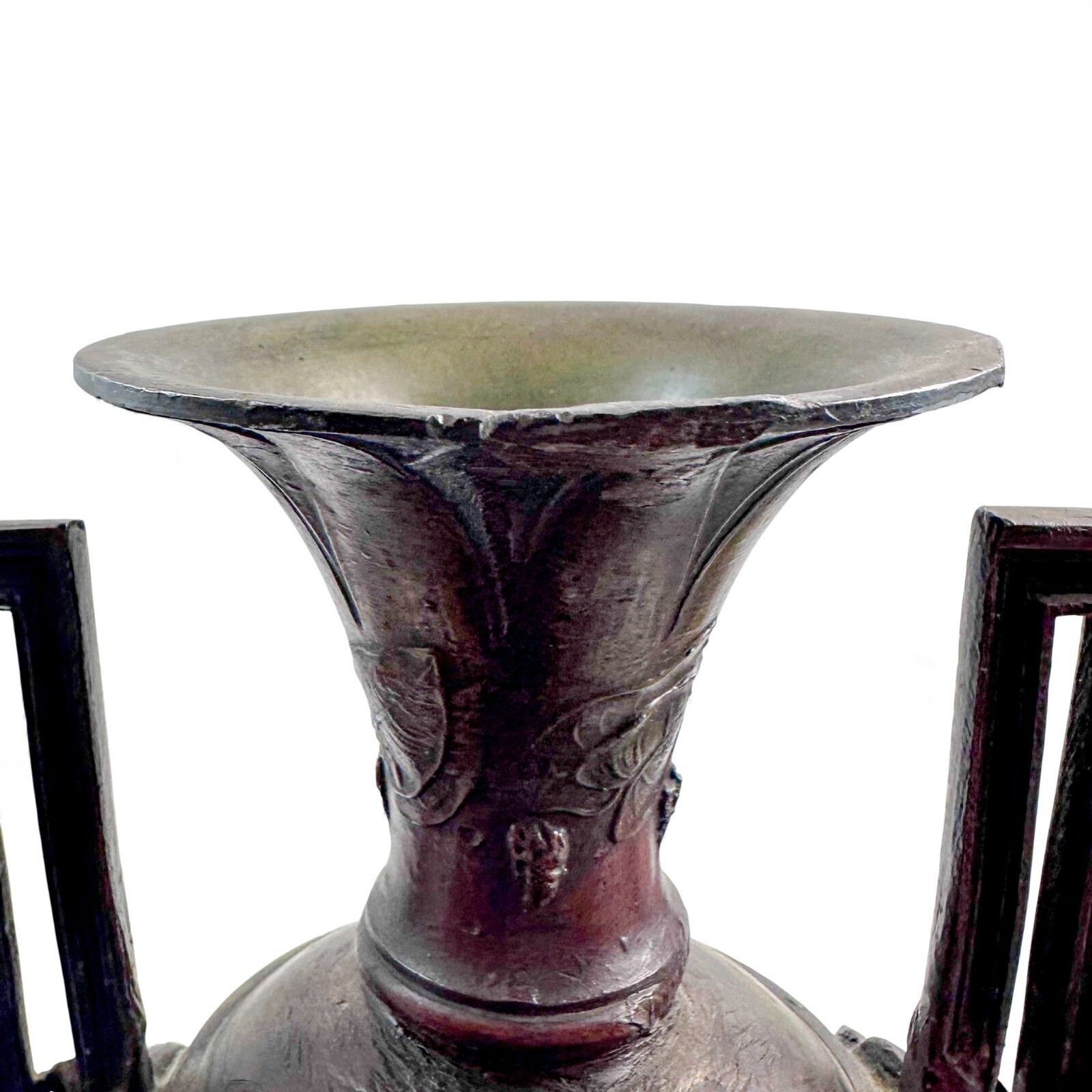 photo vintage Pair Of Antique French 19th Century Spelter Amphora Vases On Marble Bases