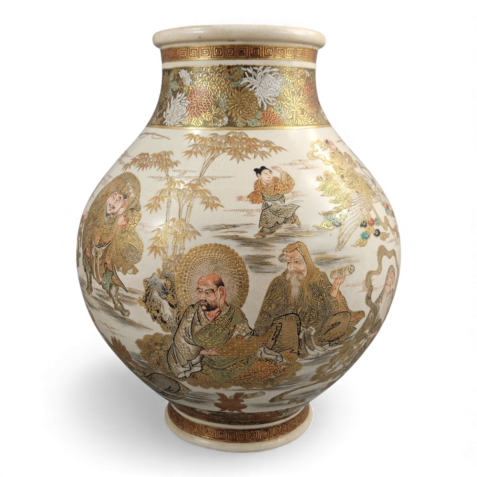 Antique Japanese Monumental Kyoto Satsuma Vase By Seiko En Chokei, Meiji Period photo buy