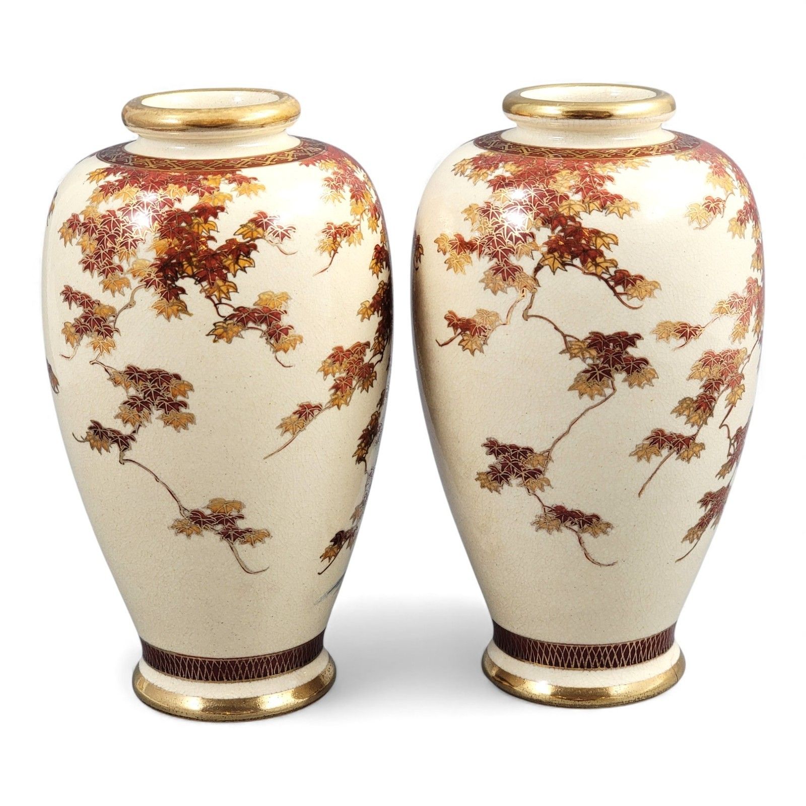 Pair 19th Century Japanese Kyoto Satsuma Porcelain Landscape Vases Meiji Period photo furniture