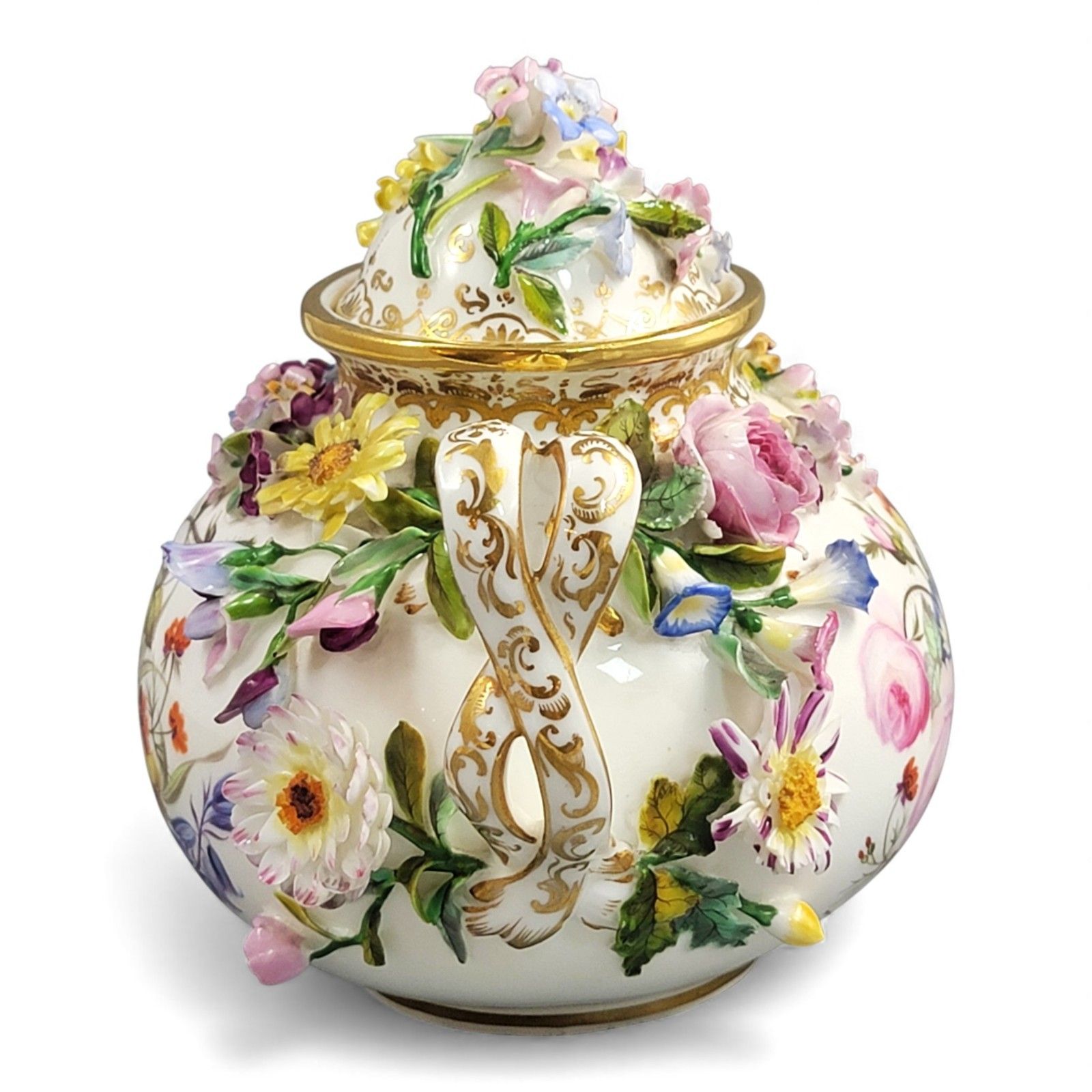 Regency Coalport Porcelain Flower Encrusted Pot, Coalbrookdale Style, C.1815 photo for sale