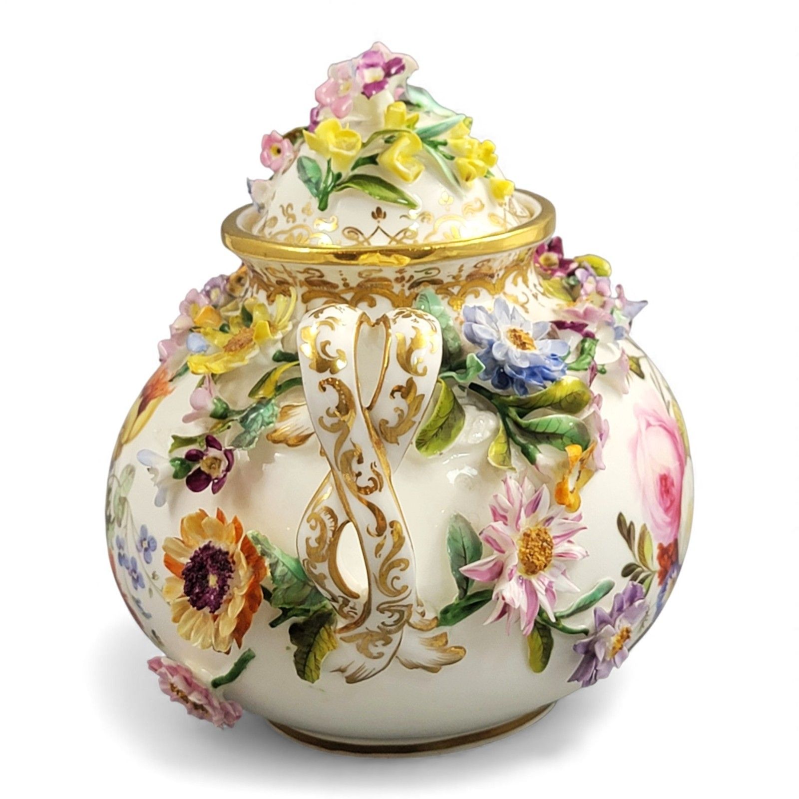 Regency Coalport Porcelain Flower Encrusted Pot, Coalbrookdale Style, C.1815 photo buy
