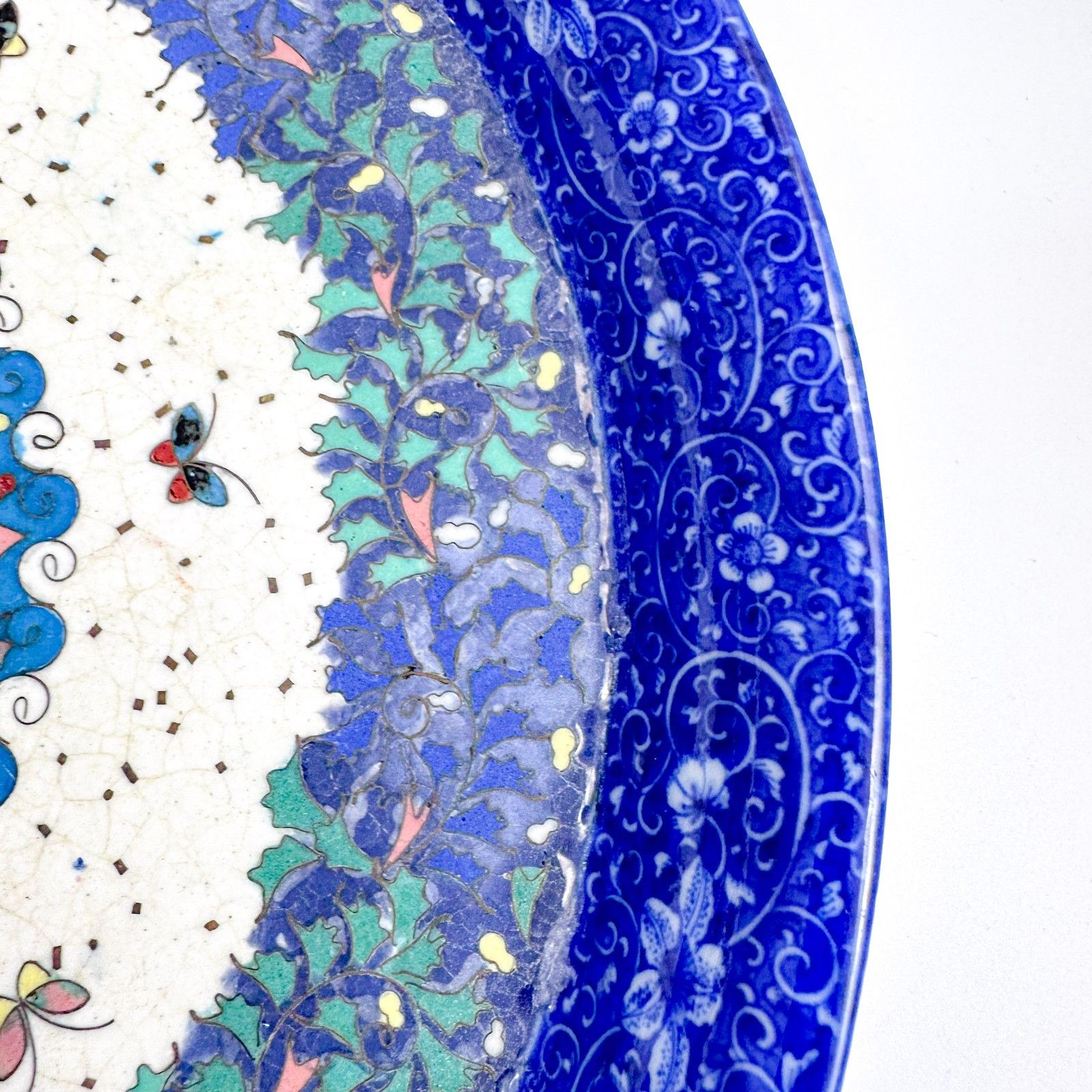 photo for sale Large Japanese Porcelain & Cloisonné Enamel Dish, Meiji Period, C. 1880s