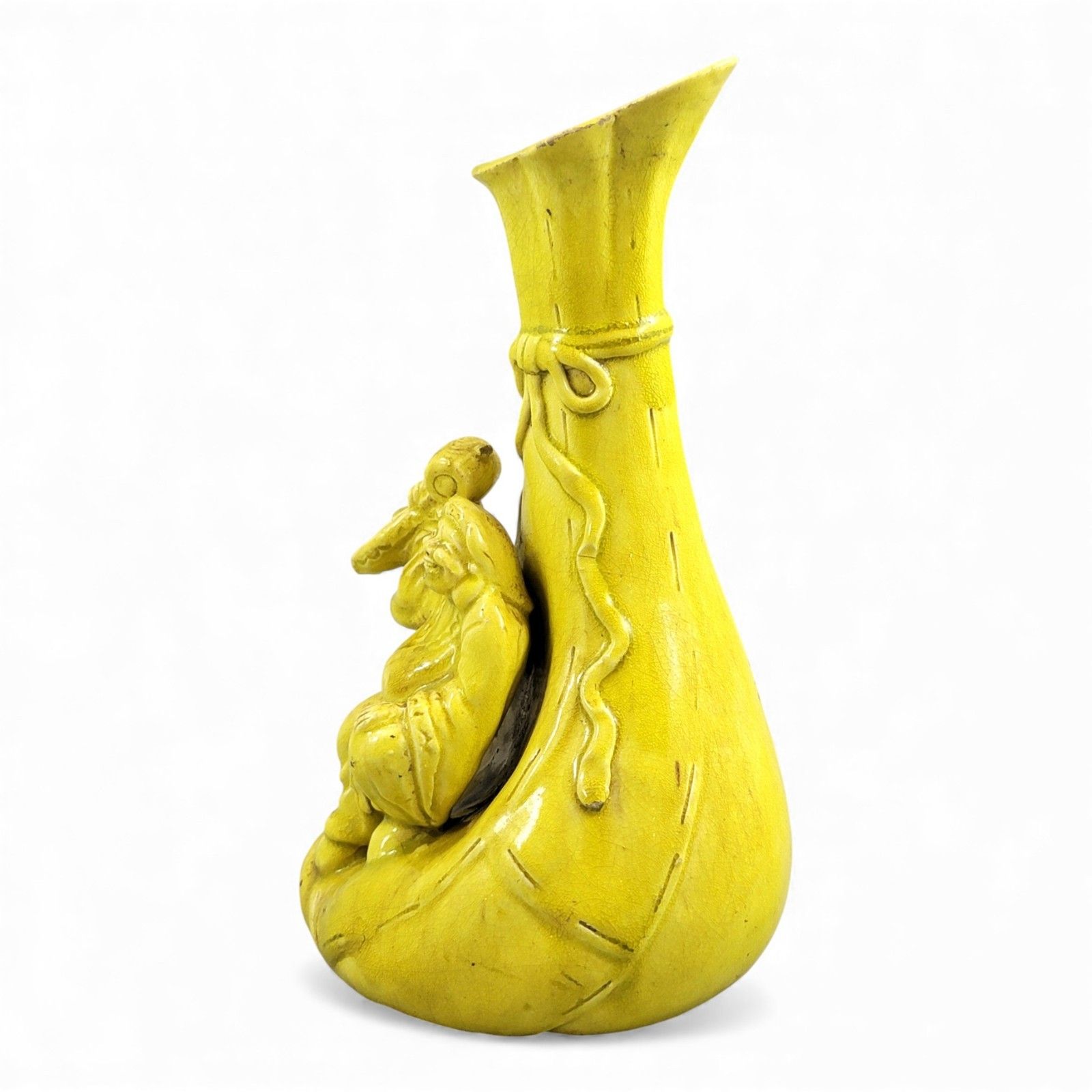 Large Shiwan Yellow Hotei Figure Vase 19th Century Chinese Sculptural Ceramic photo furniture