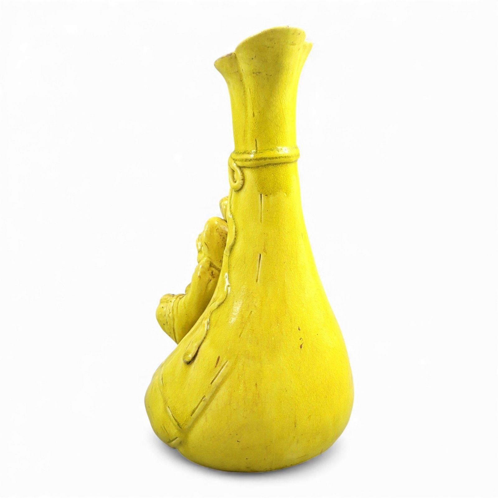 Large Shiwan Yellow Hotei Figure Vase 19th Century Chinese Sculptural Ceramic photo for sale