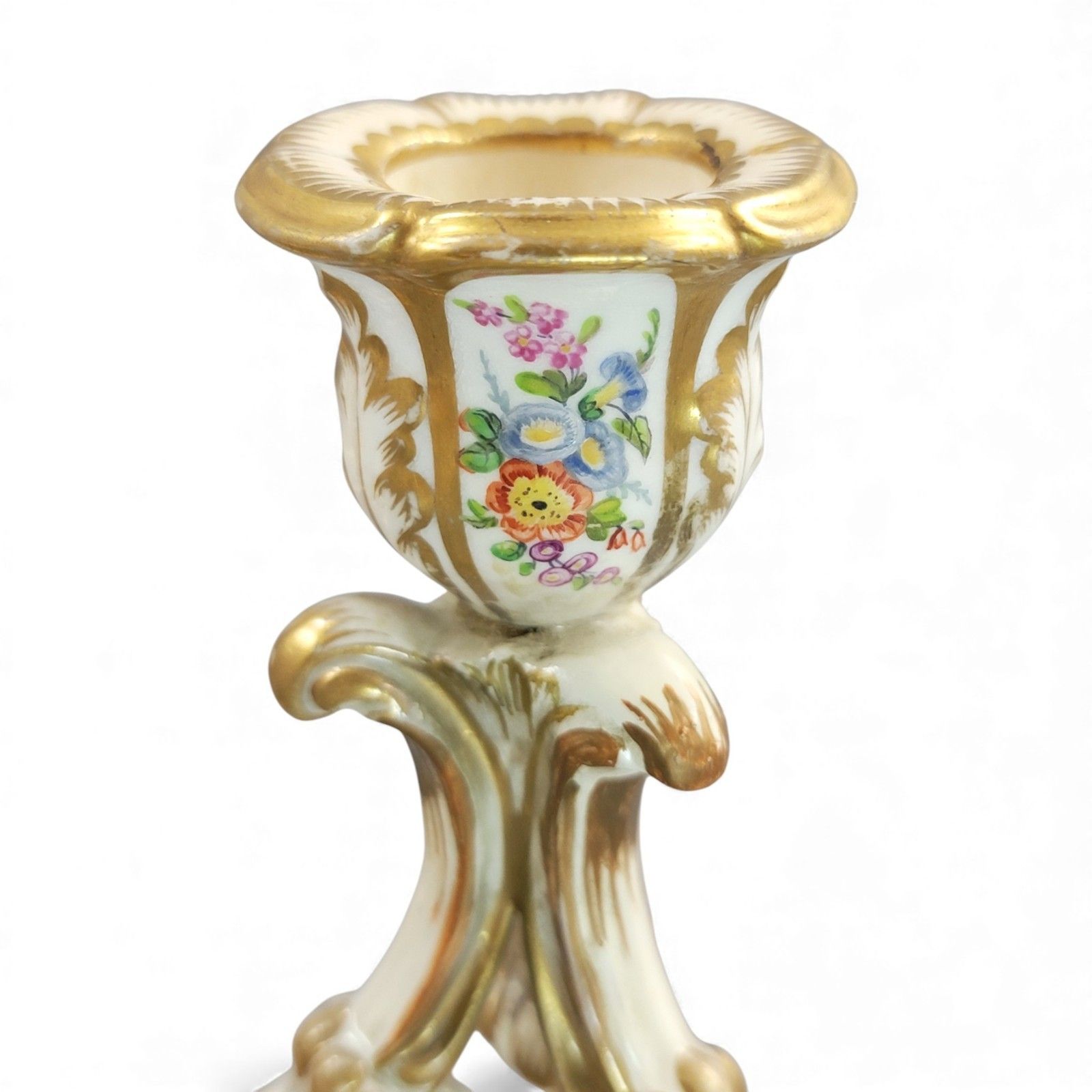 photo furniture Derby Rococo Porcelain Candlesticks Pair C.1825 Hand Painted Flowers Regency