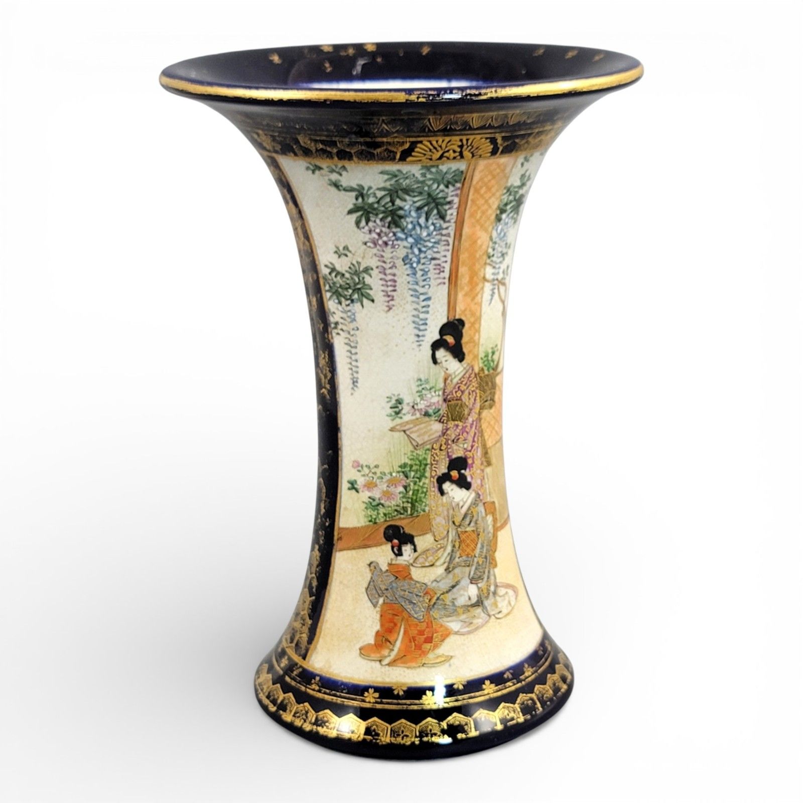 Antique Japanese Satsuma Vase C.1895, Nanzan Mark, Cobalt & Gilt Moriage photo furniture