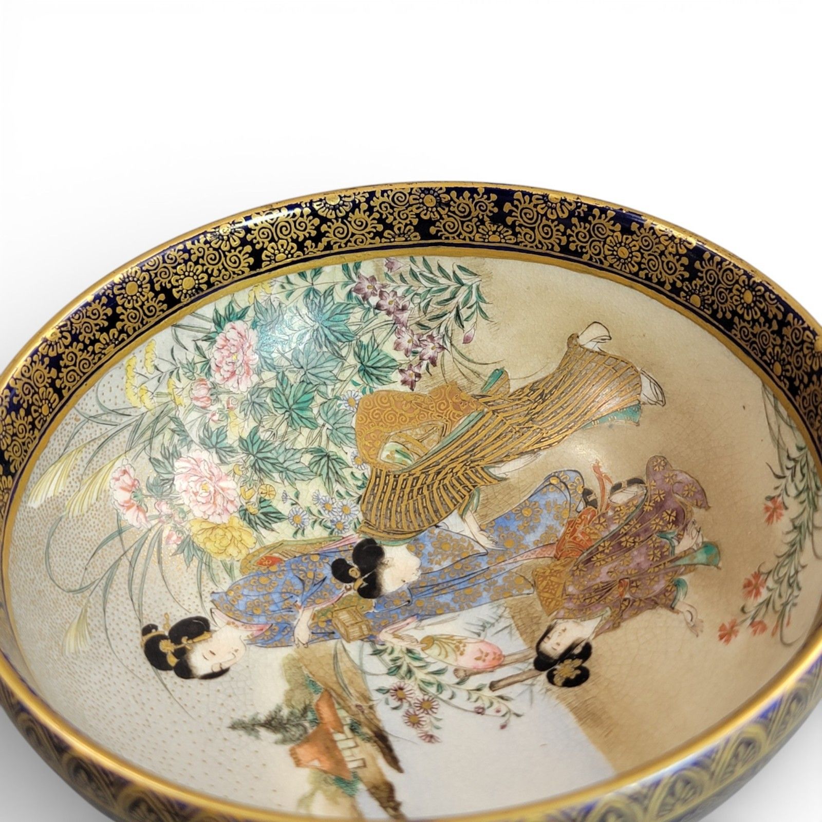 Home Decor Antique Kinkozan Kyoto Satsuma Bowl C.1880, Cobalt Blue & Gold, Signed photo