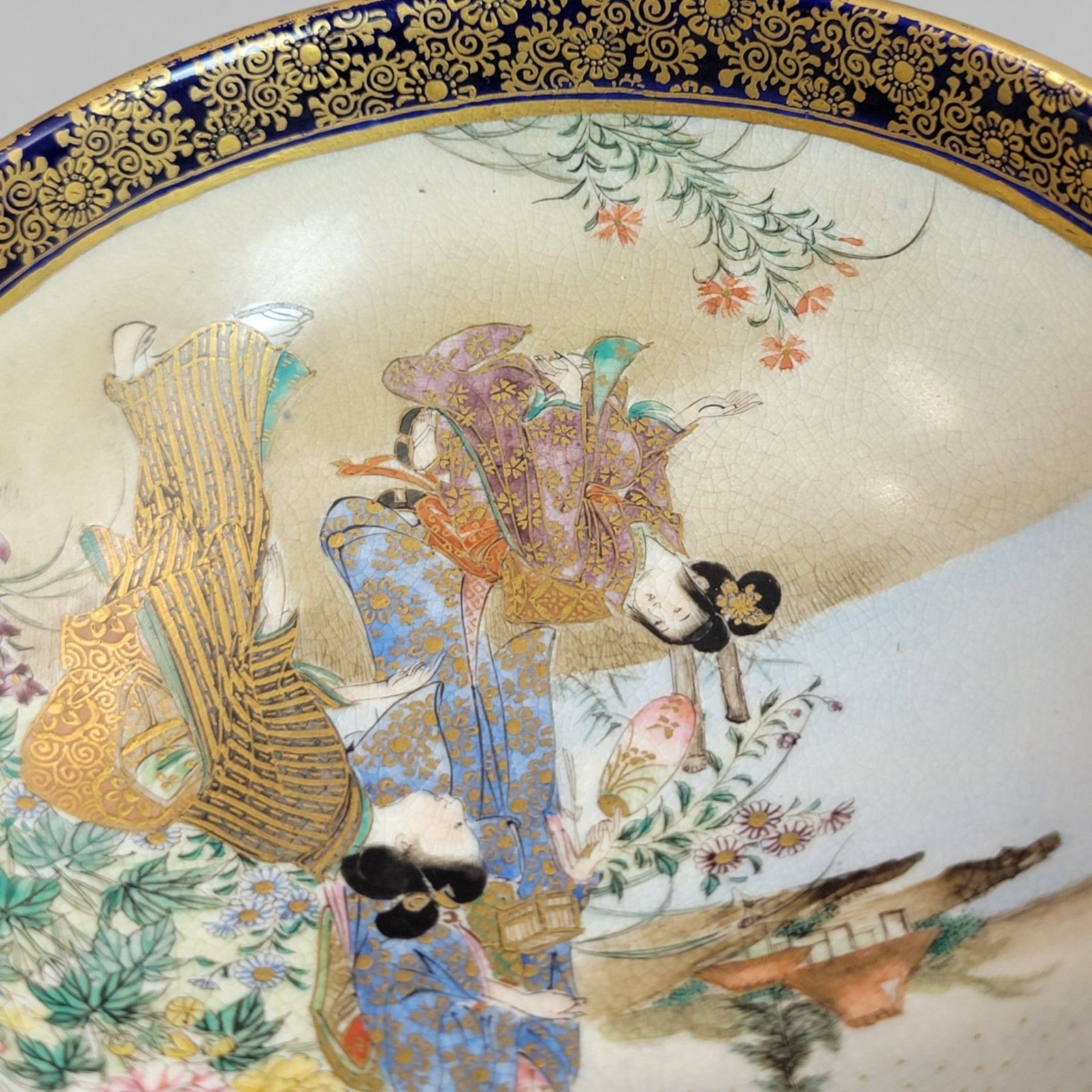 2500.0 Antique Kinkozan Kyoto Satsuma Bowl C.1880, Cobalt Blue & Gold, Signed photo