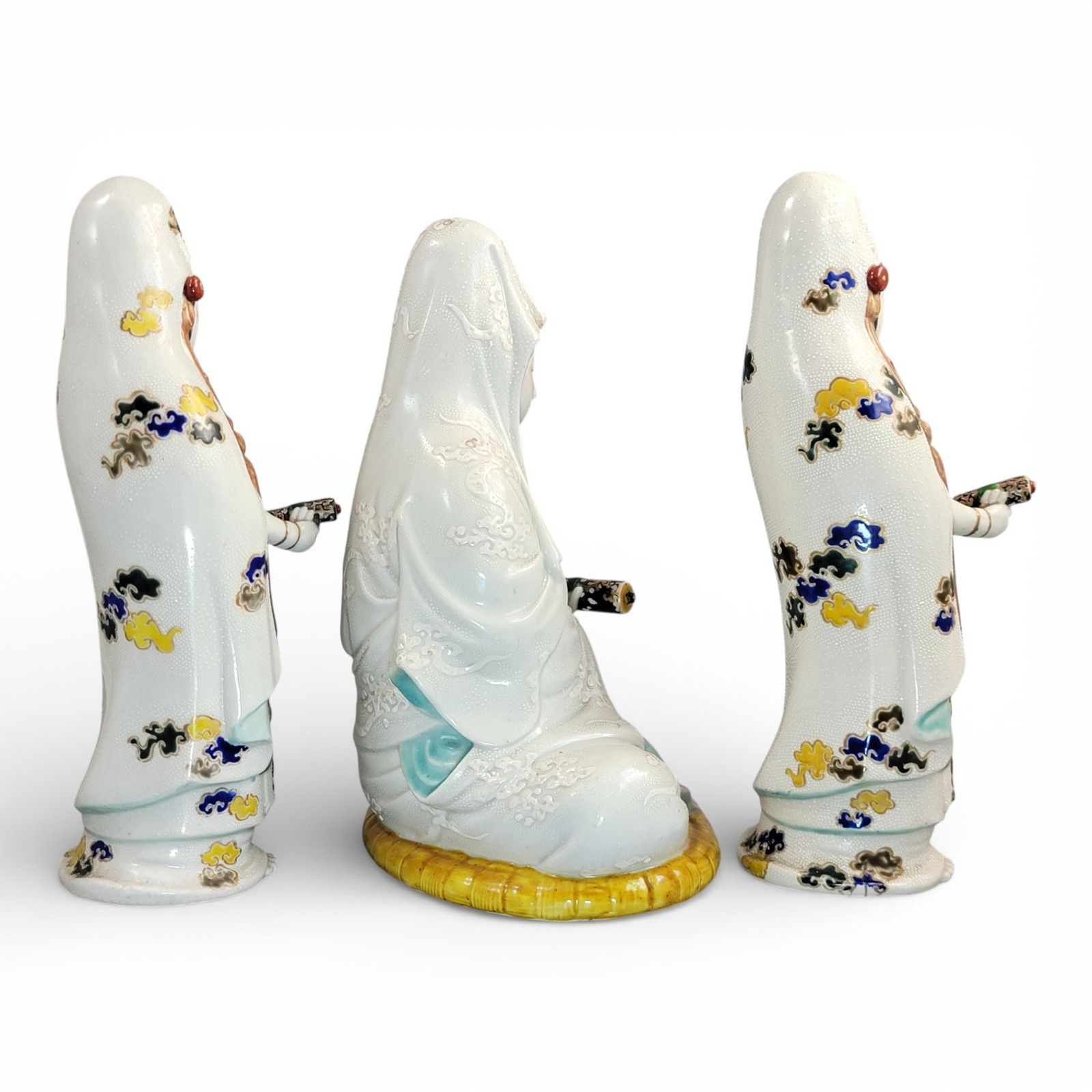 Antique Japanese Kutani Porcelain Kannon Buddhist Triad, Meiji Period C. 1880 photo furniture