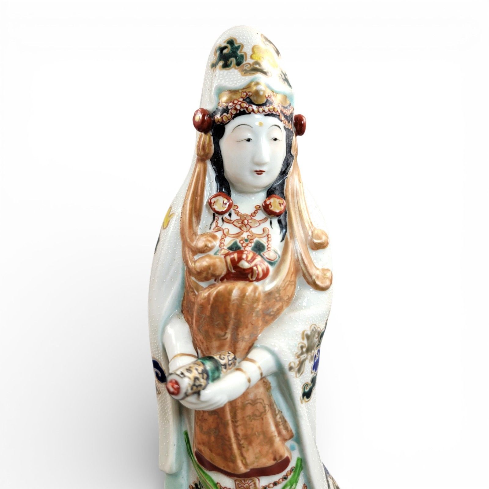 Home Decor Antique Japanese Kutani Porcelain Kannon Buddhist Triad, Meiji Period C. 1880 photo