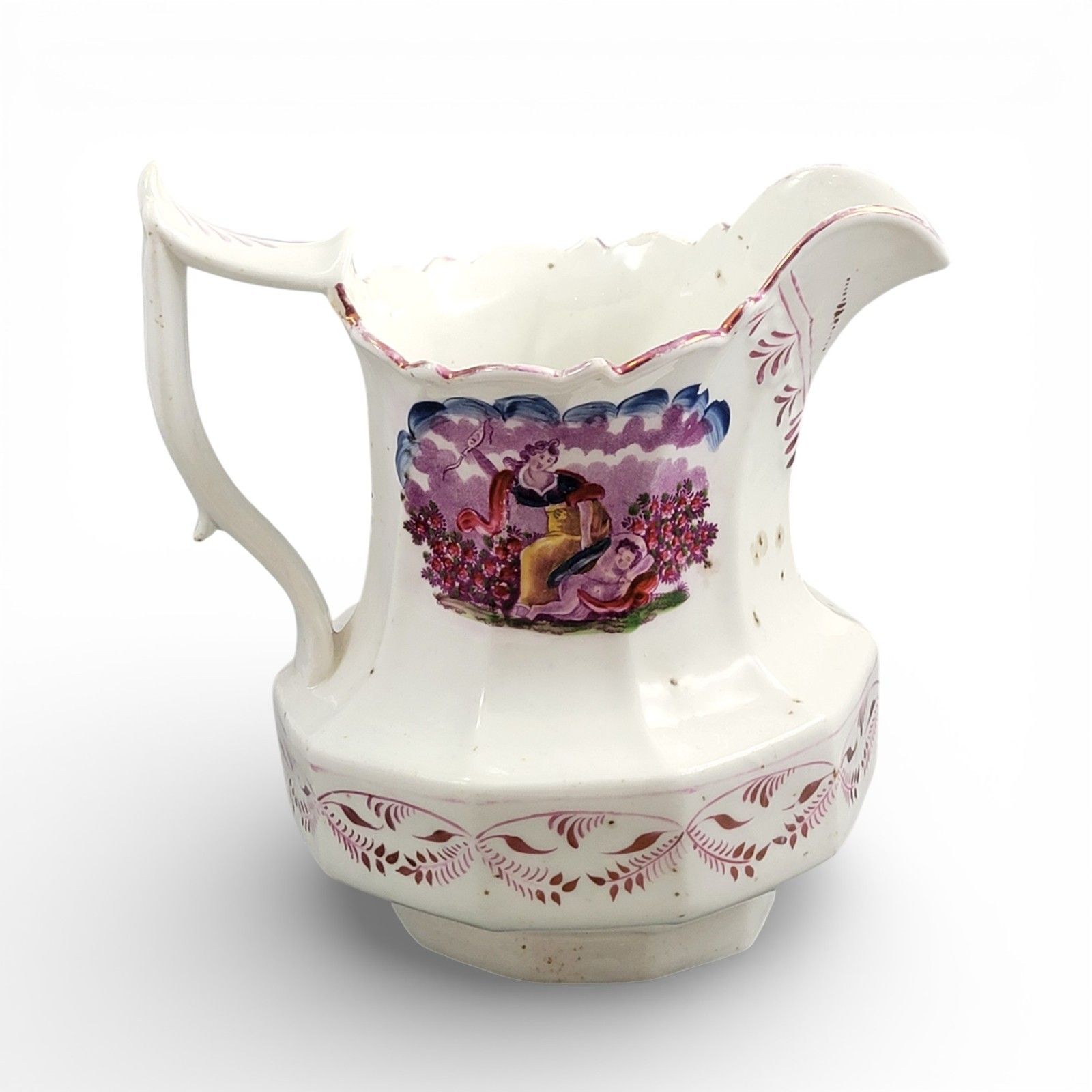 Antique Staffordshire Pearlware Lustre Jug Purple Transfer Pastoral Scene C 1830 photo Home Decor