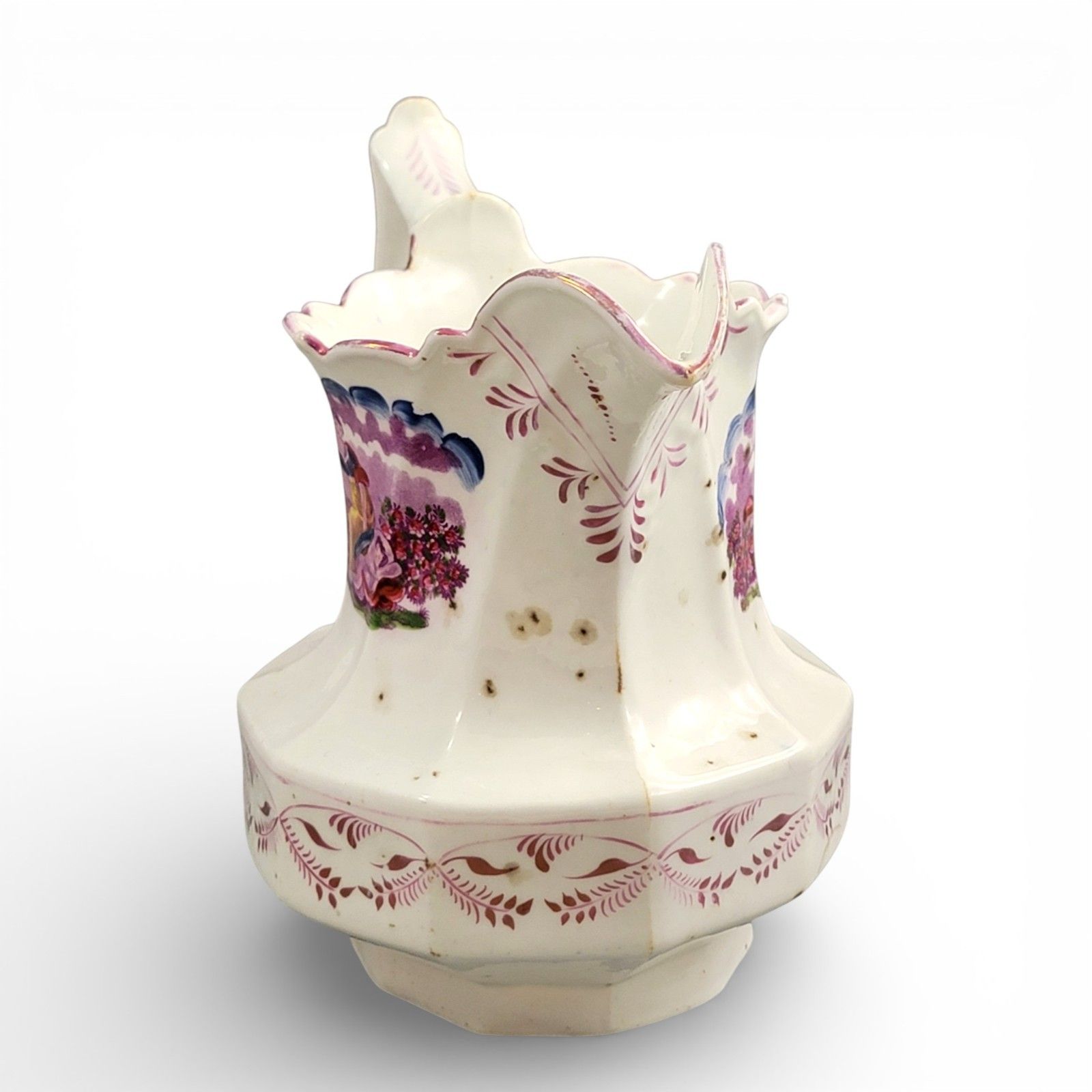 Antique Staffordshire Pearlware Lustre Jug Purple Transfer Pastoral Scene C 1830 photo 450.0