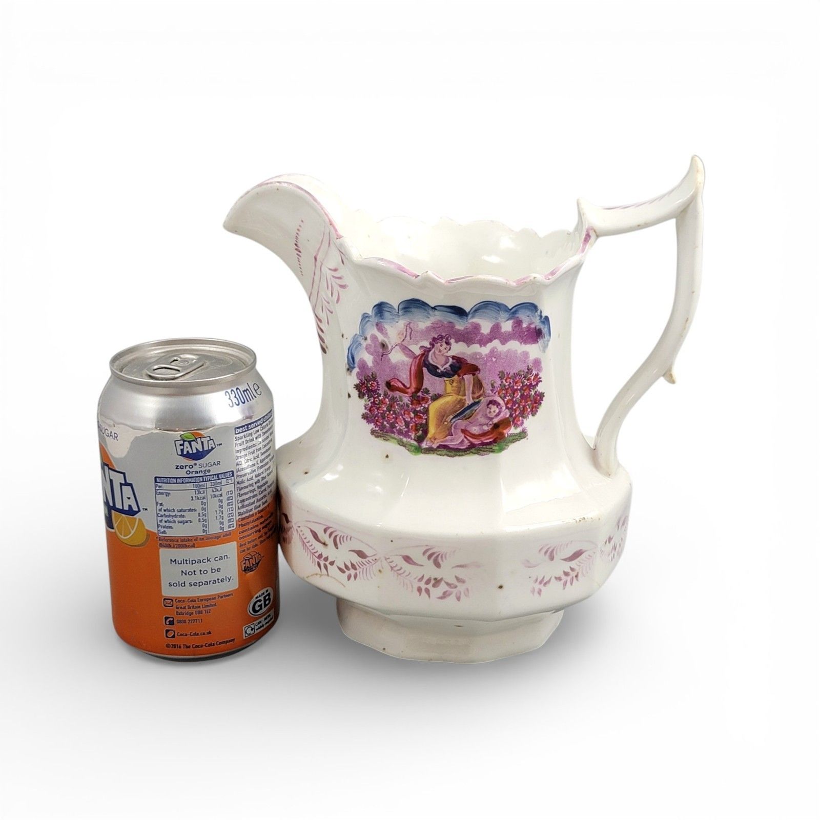 photo furniture Antique Staffordshire Pearlware Lustre Jug Purple Transfer Pastoral Scene C 1830