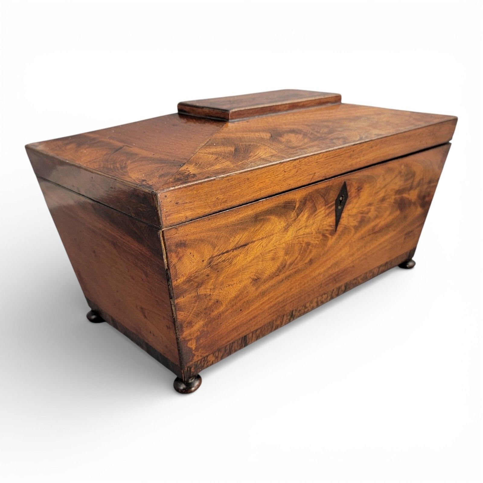 Antique Regency Mahogany Tea Caddy With Cut Glass Bowl English C.1820 photo furniture